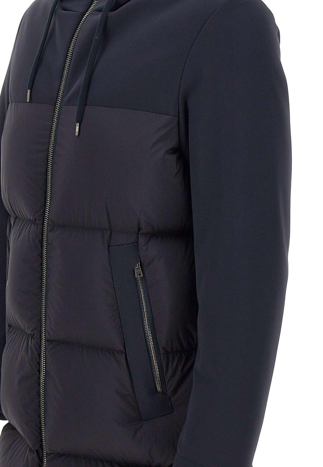 Shop Herno Drawstring Hooded Padded Coat In Blue