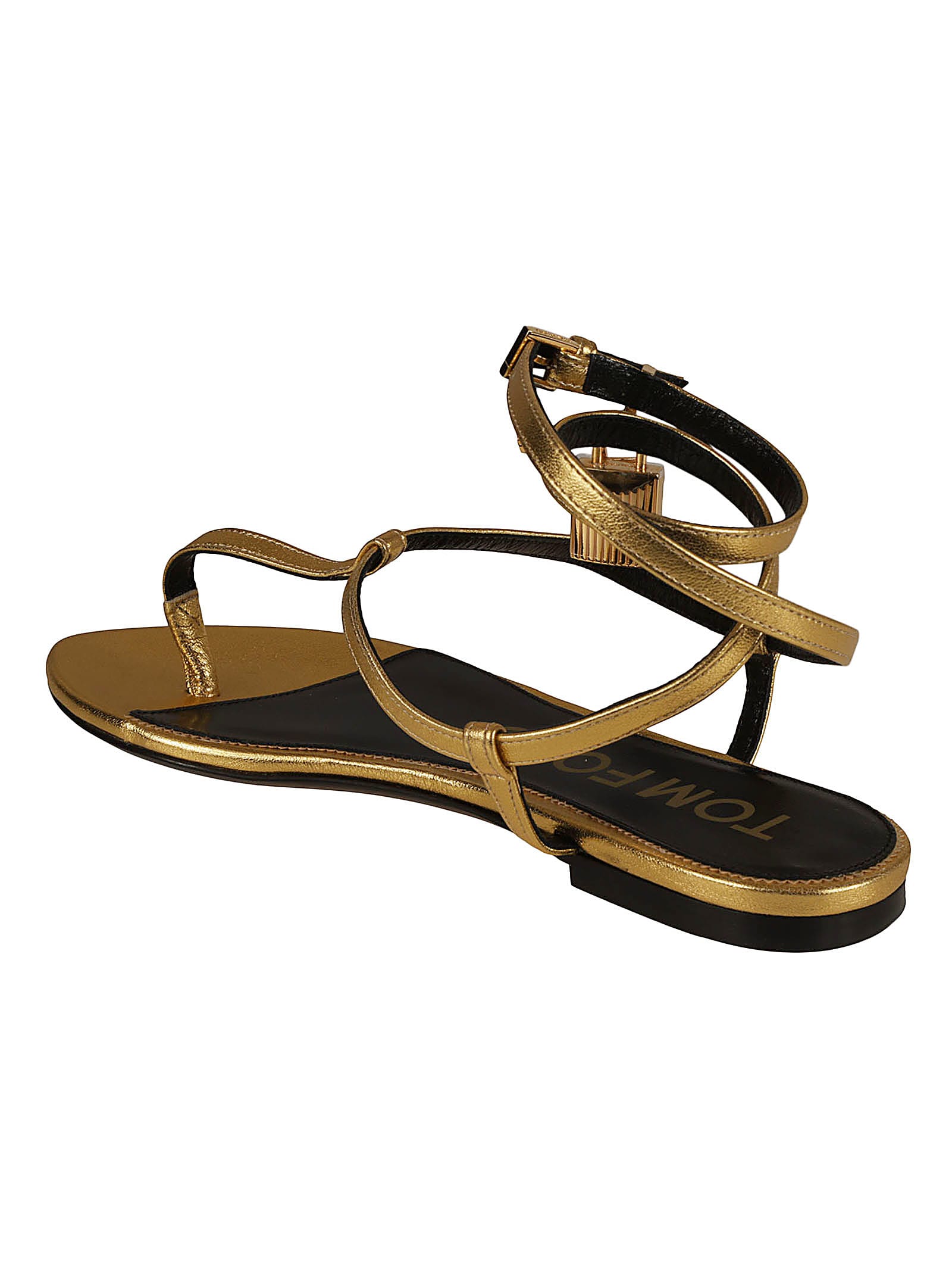 Shop Tom Ford Ankle Strap Metallic Flat Sandals In Gold