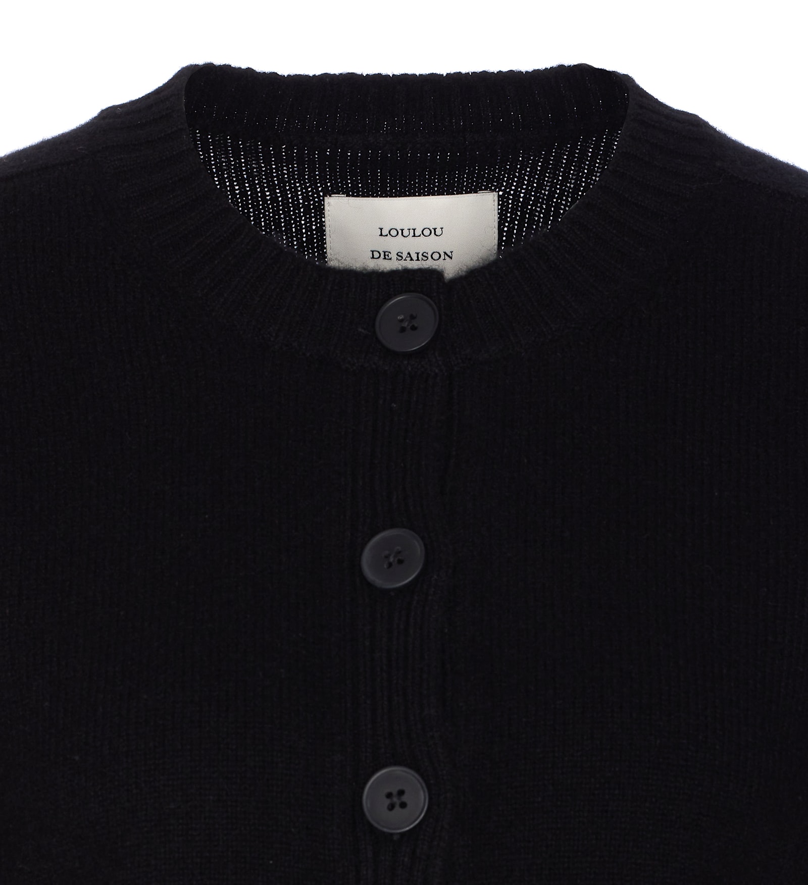Loulou Studio Ribbed Crewneck Crop Knitwear With Long Sleeves In Black
