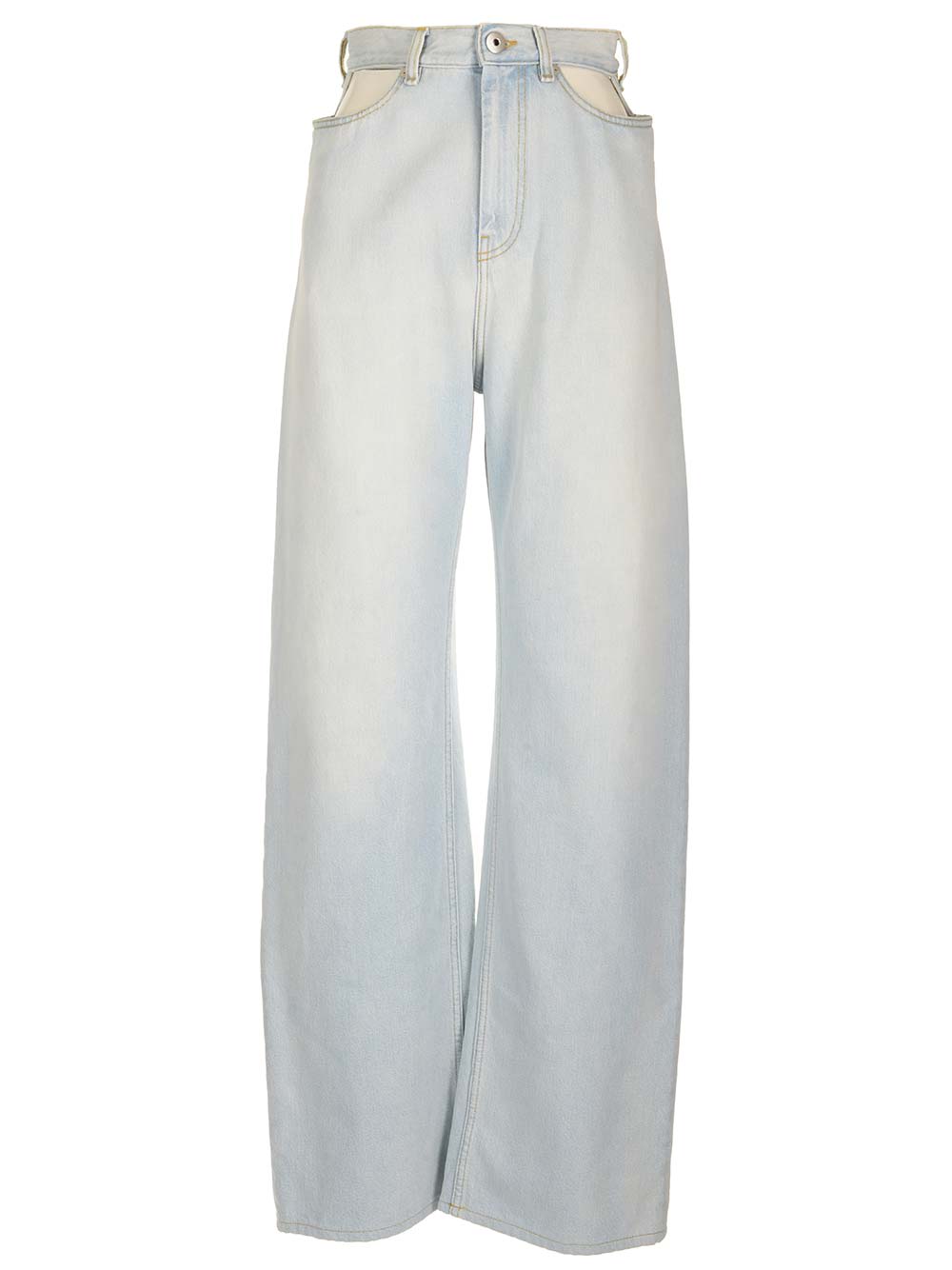 Shop Maison Margiela Cut-out Detail High-waist Jeans In Light Blue