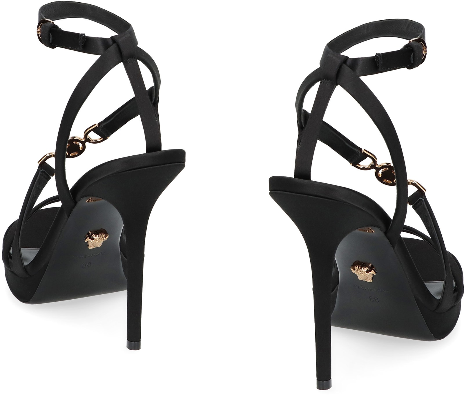 Shop Versace Medusa 95 Satin Sandals In Black