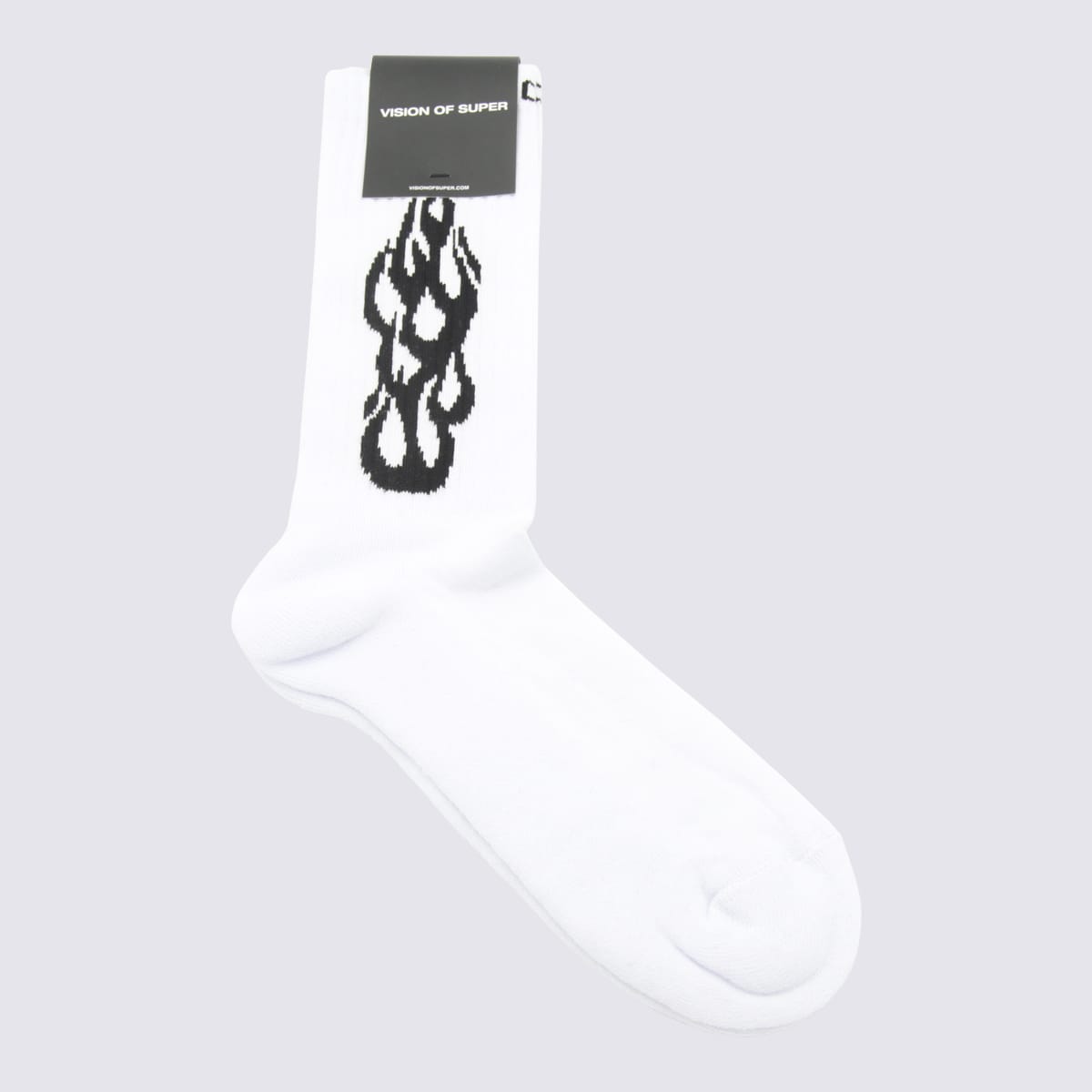 Vision Of Super White And Black Cotton Outline Flames Socks
