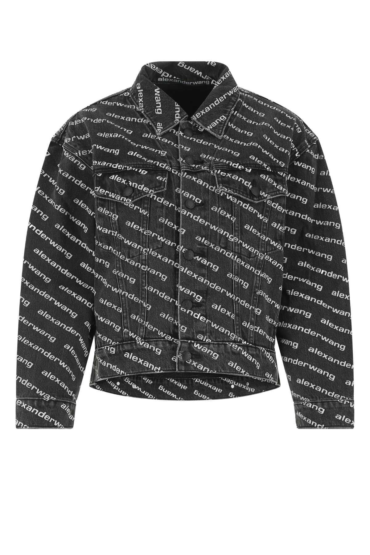 Alexander Wang Printed Denim Jacket In Greyagedwhite
