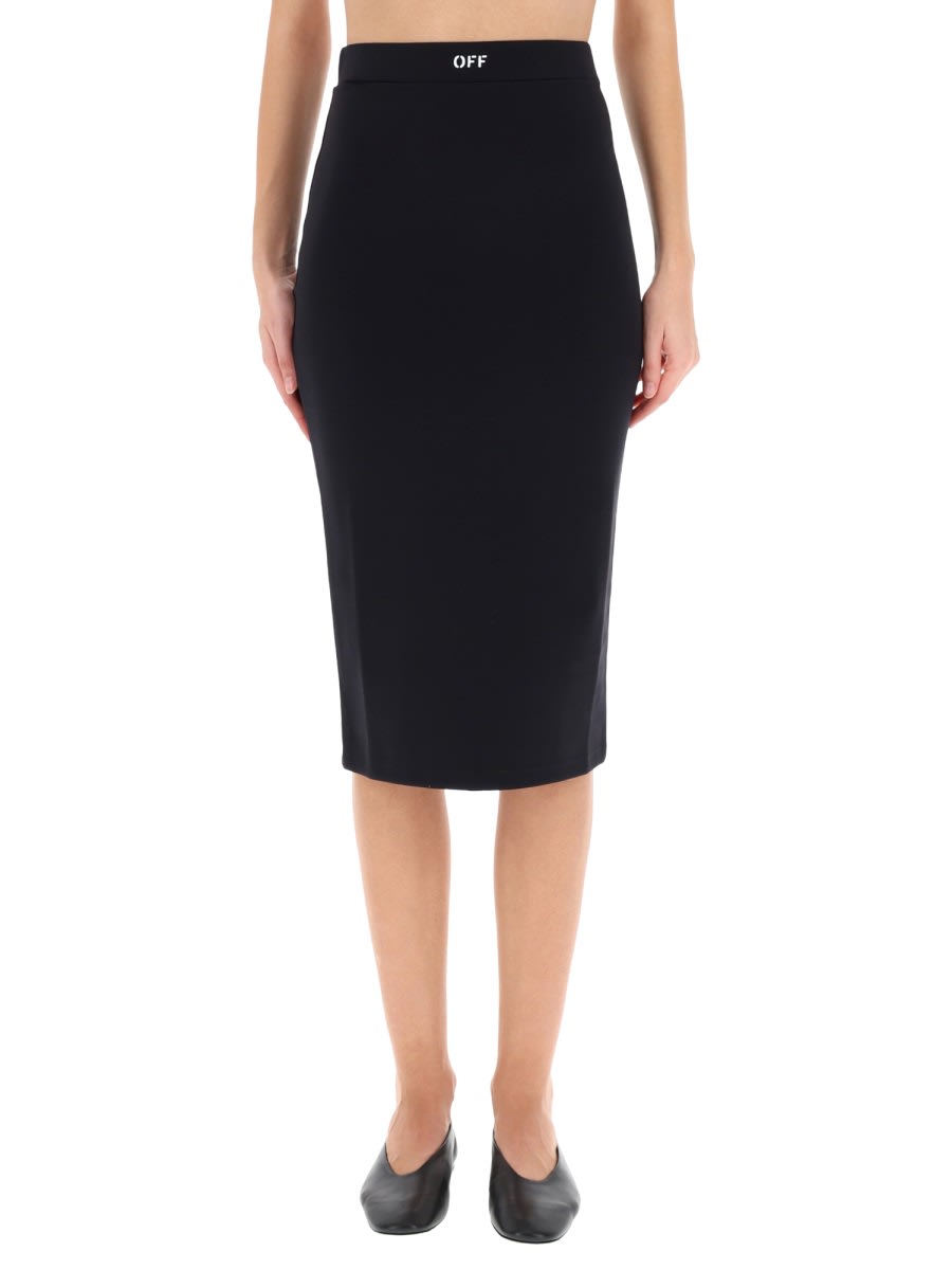 Off-white Sleek Stretch Midi Skirt In Black