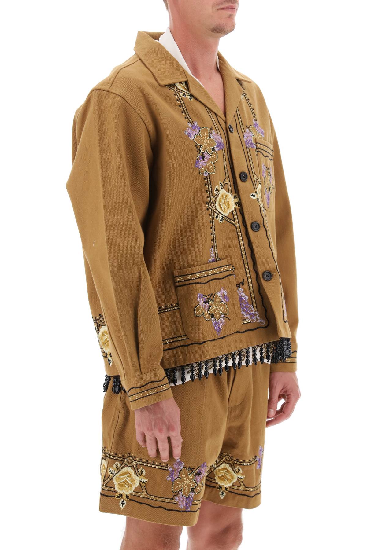 Shop Bode Autumn Royal Overshirt With Embroideries And Beadworks In Brown Multi (brown)