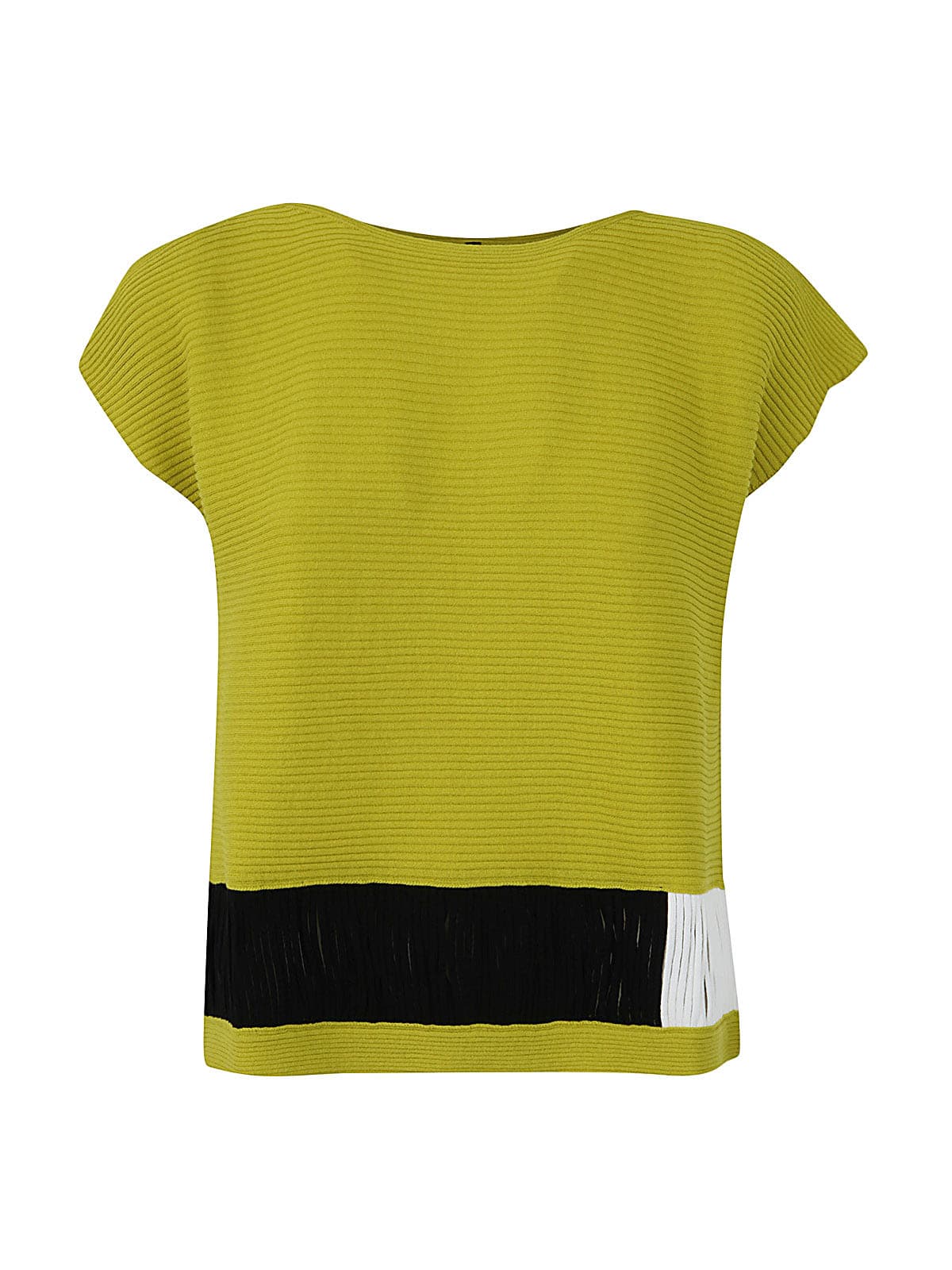 Pierantonio Gaspari Cotton Ribbed Knit Top  Whit Contrasting Threads In Avocado Black