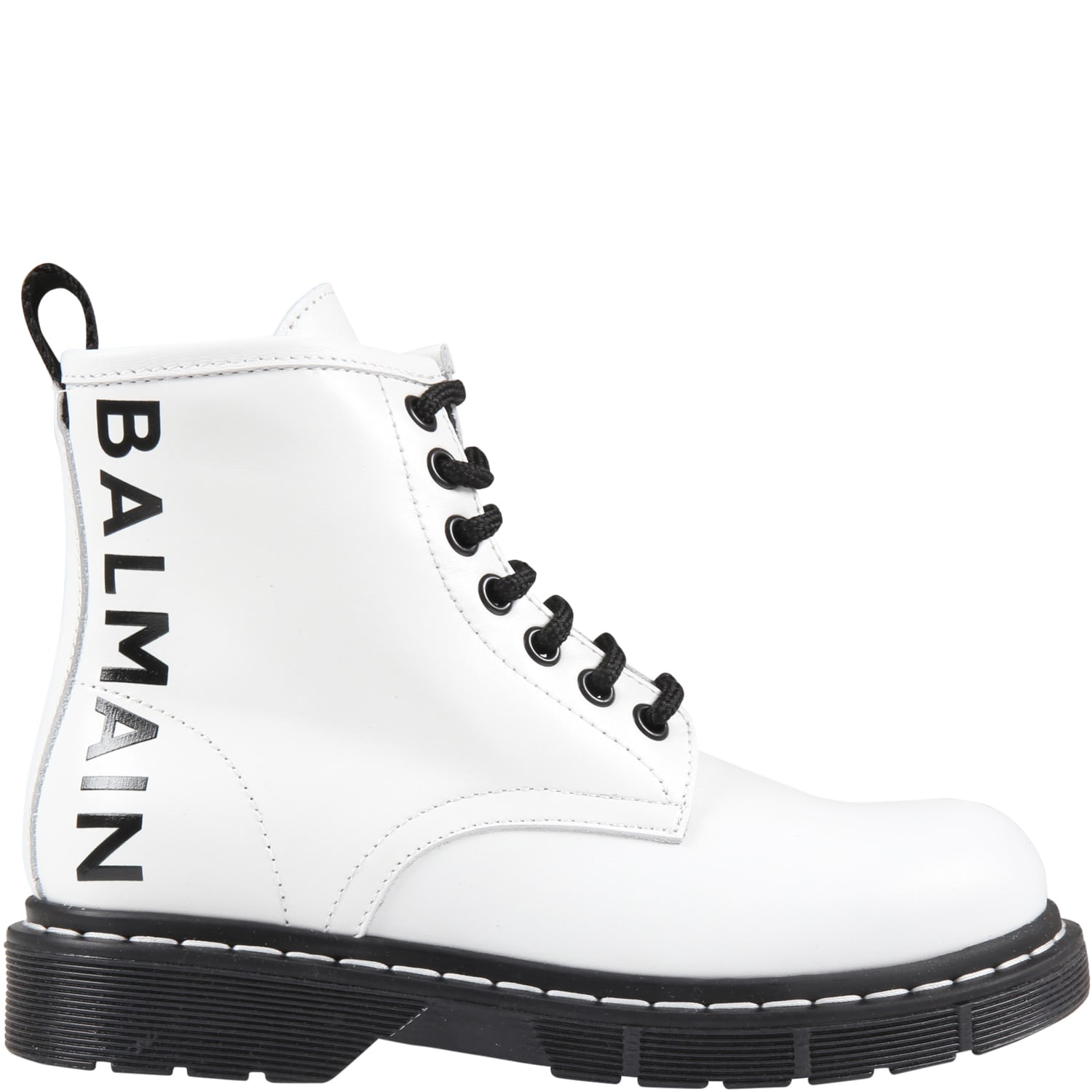 Balmain White Boots For Girl With Black Logo