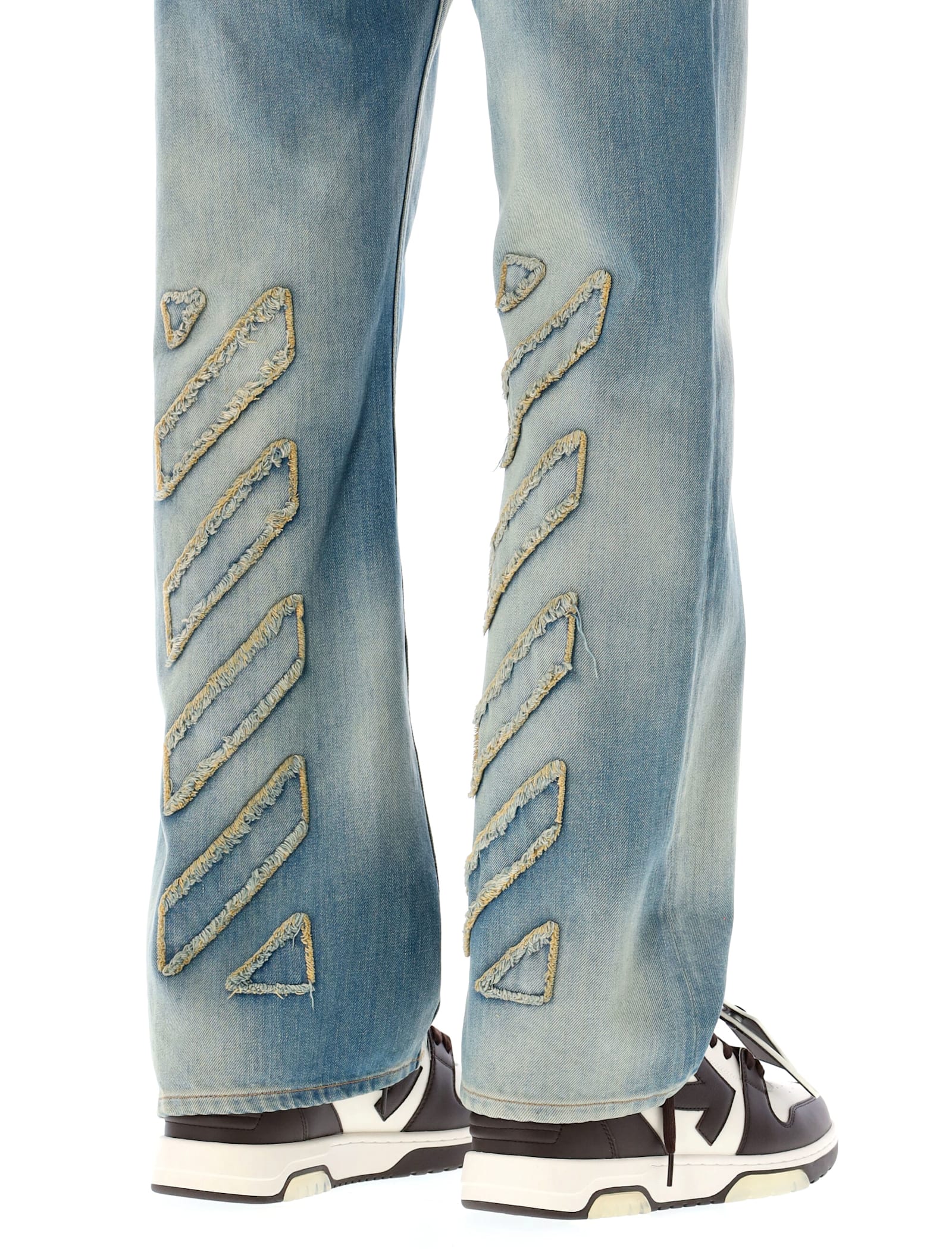 Off-white Blue Diagonal Raw Patch 90s Skate Jeans In Black
