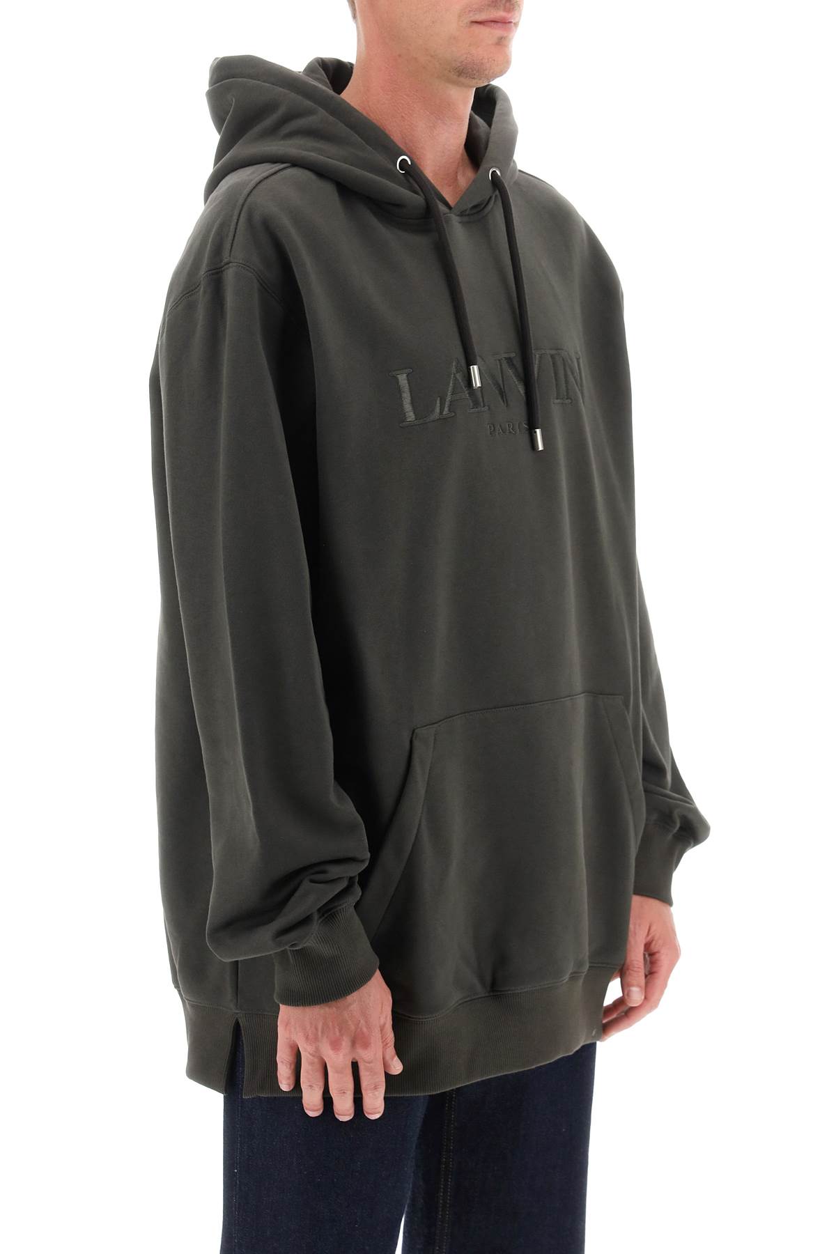 Shop Lanvin Hoodie With Curb Embroidery In Loden (green)