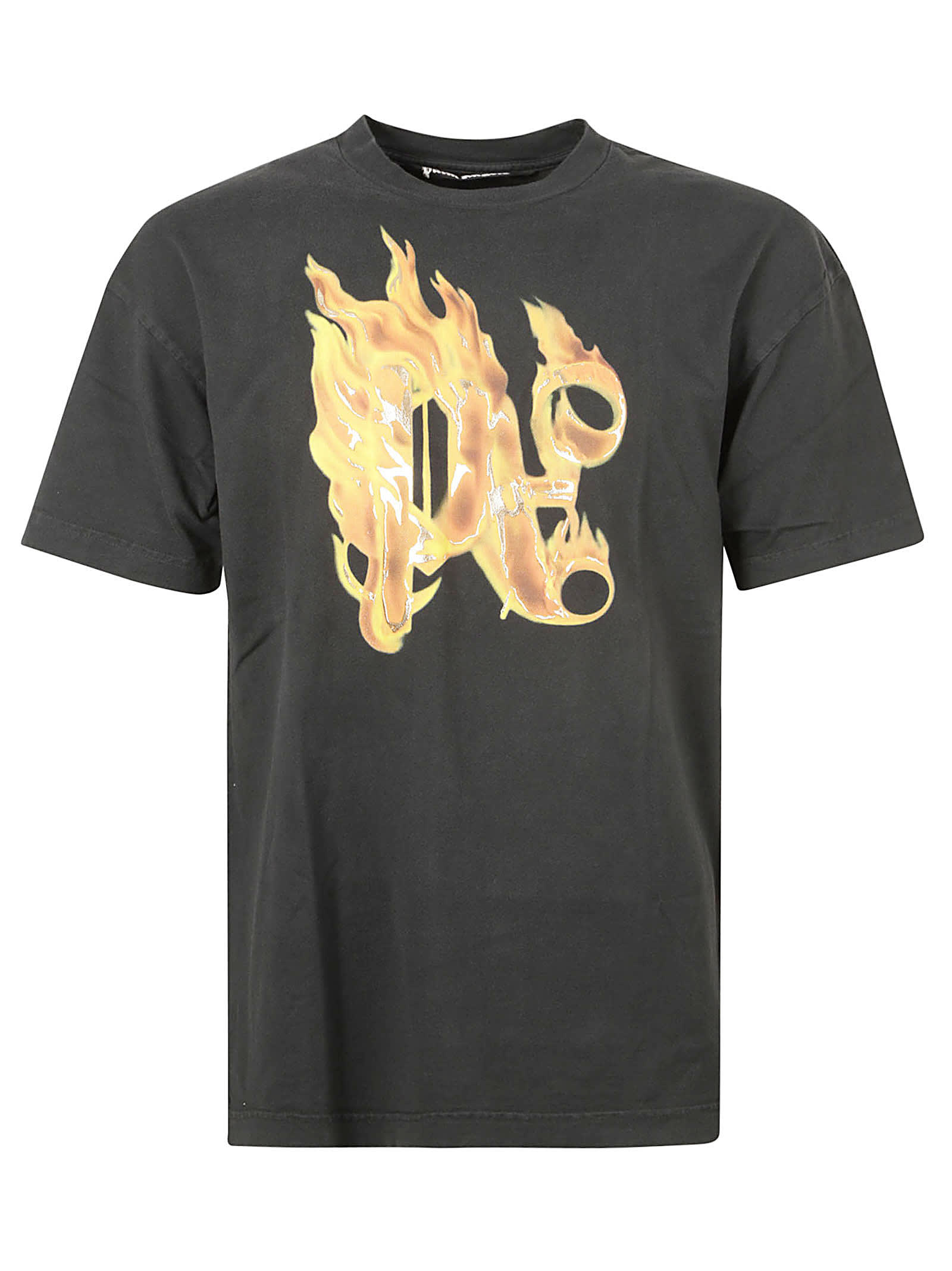 Palm Angels Burning Monogram T-shirt In Black/gold