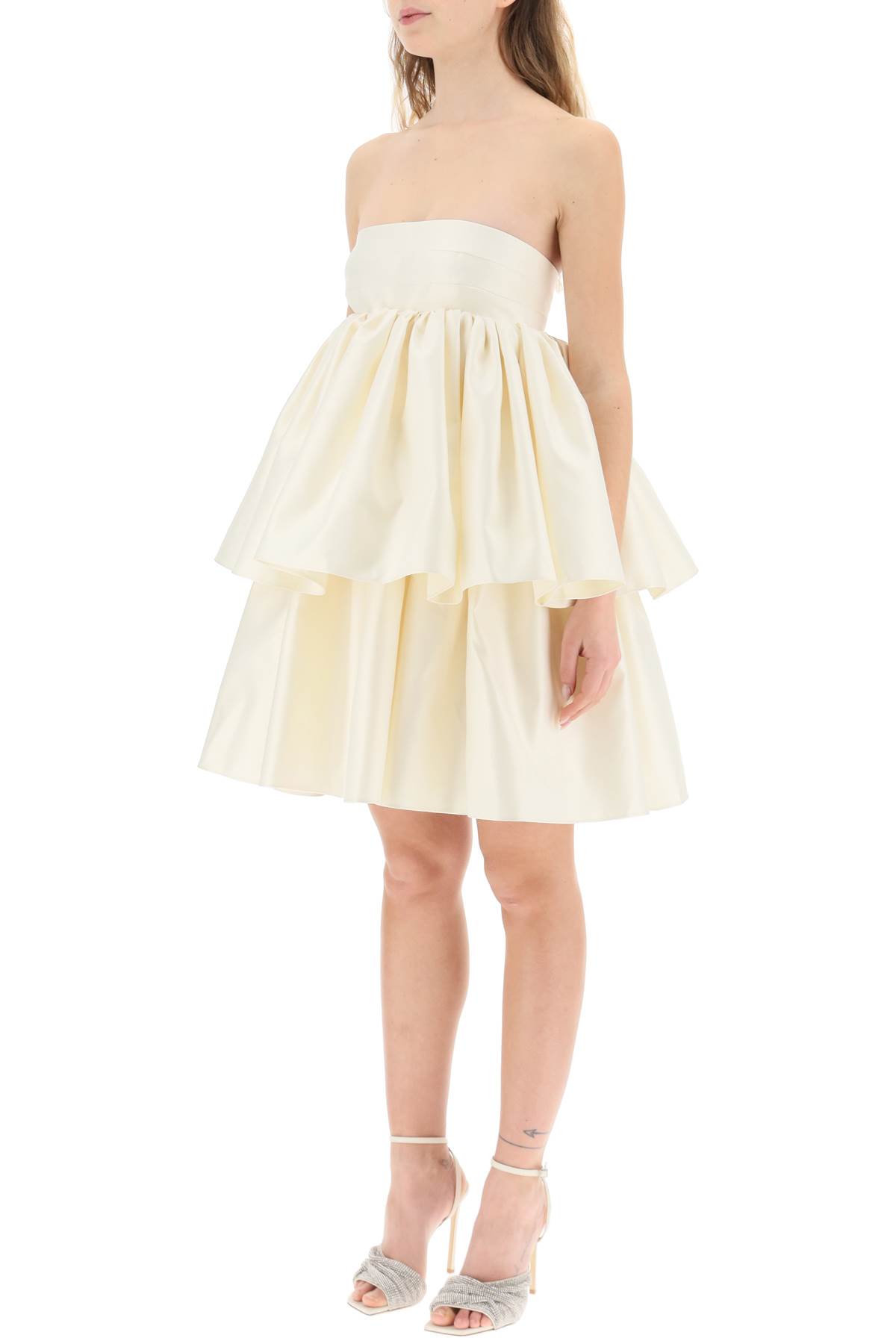 Shop Rotate Birger Christensen Responsible Tiered Mini Dress In Egret (white)