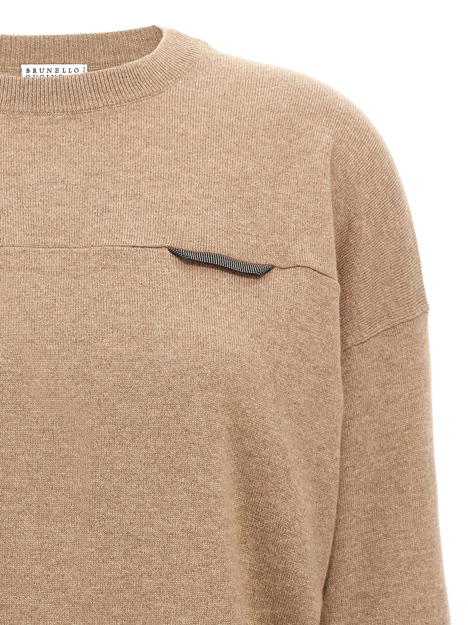Brunello Cucinelli Cropped Knit Sweater Crew Neck In Sand