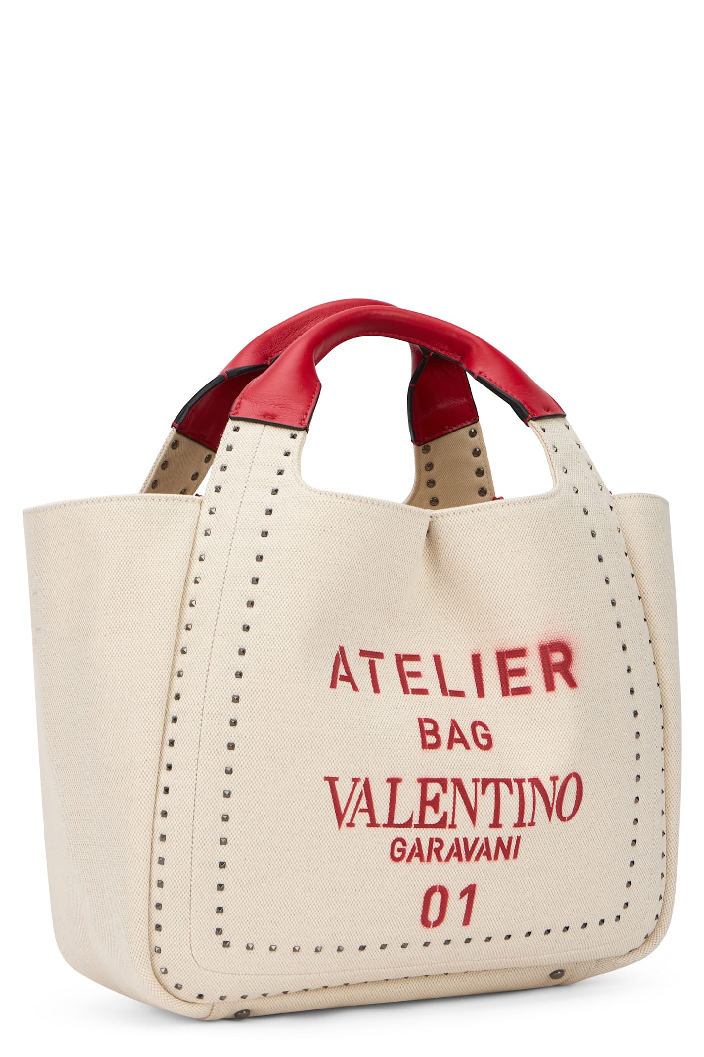 Valentino Elegant Beige Tote Bag With Red Details In White