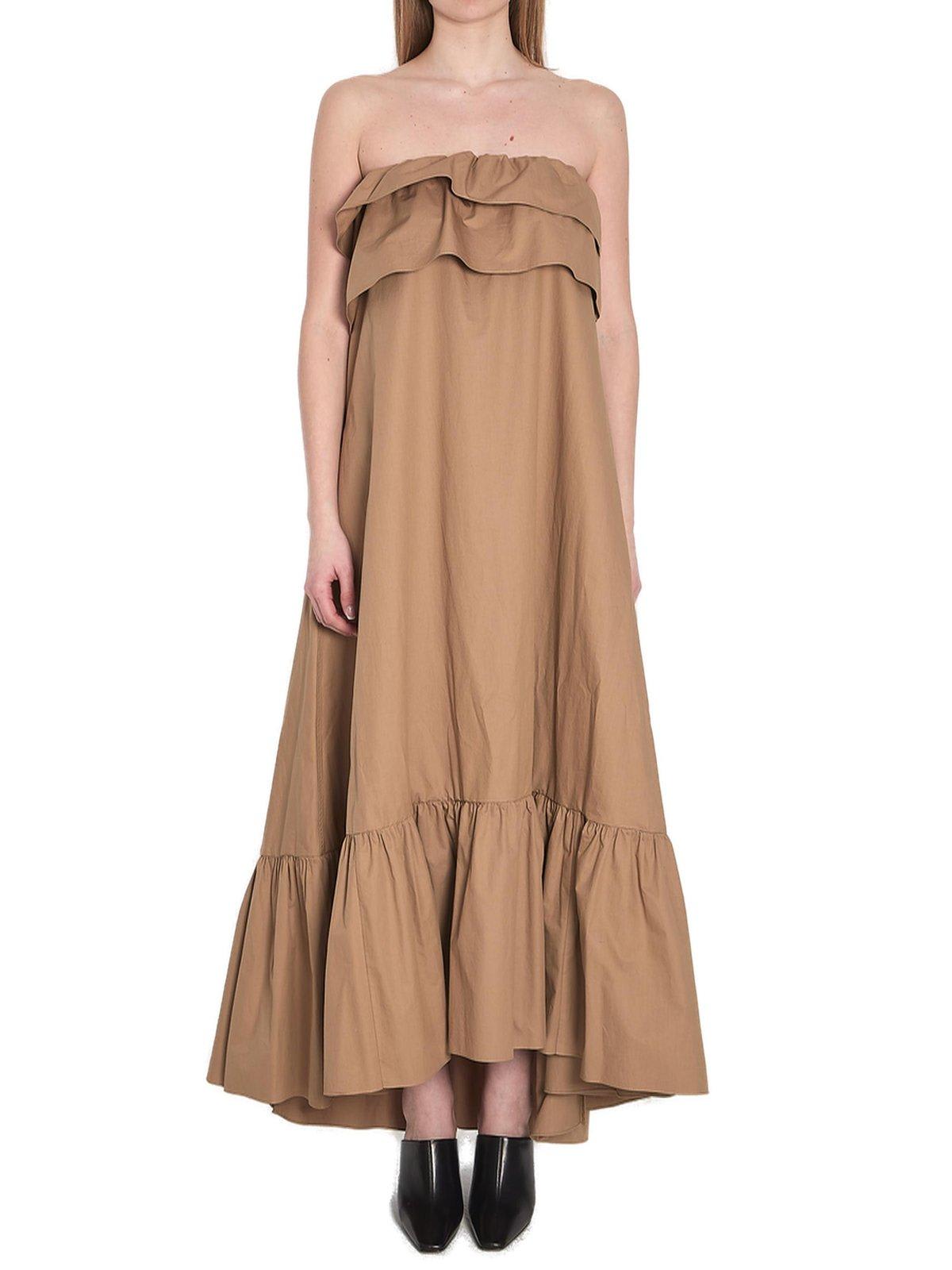 Saint Laurent Beige Cotton Serge Ruffled Dress
