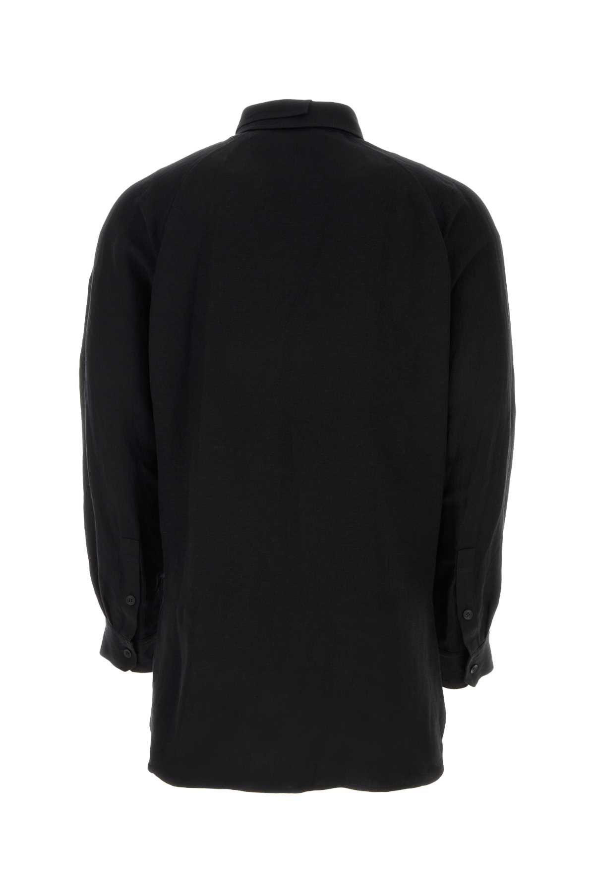 Shop Yohji Yamamoto Black Linen Blend Shirt