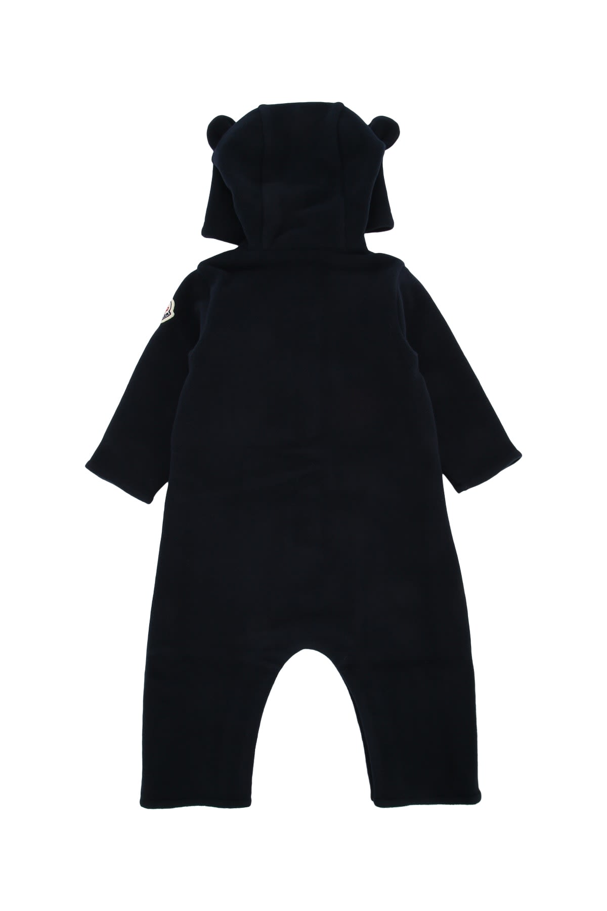 Moncler Fleece Hooded Romper Suit Kids In Black