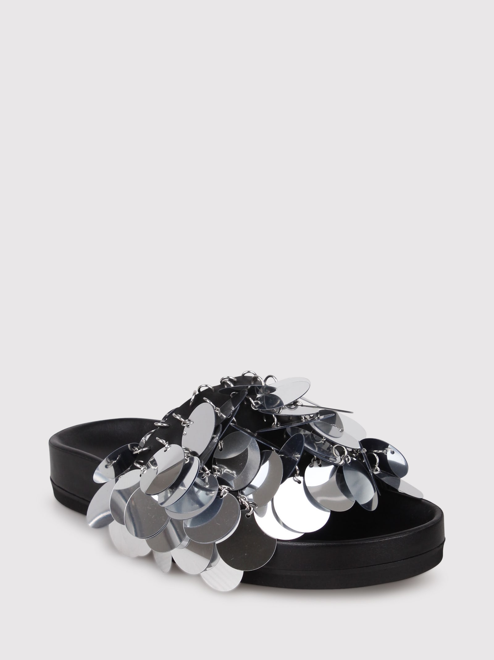 Shop Rabanne Silver Sequined Leather Slip-on Sandals