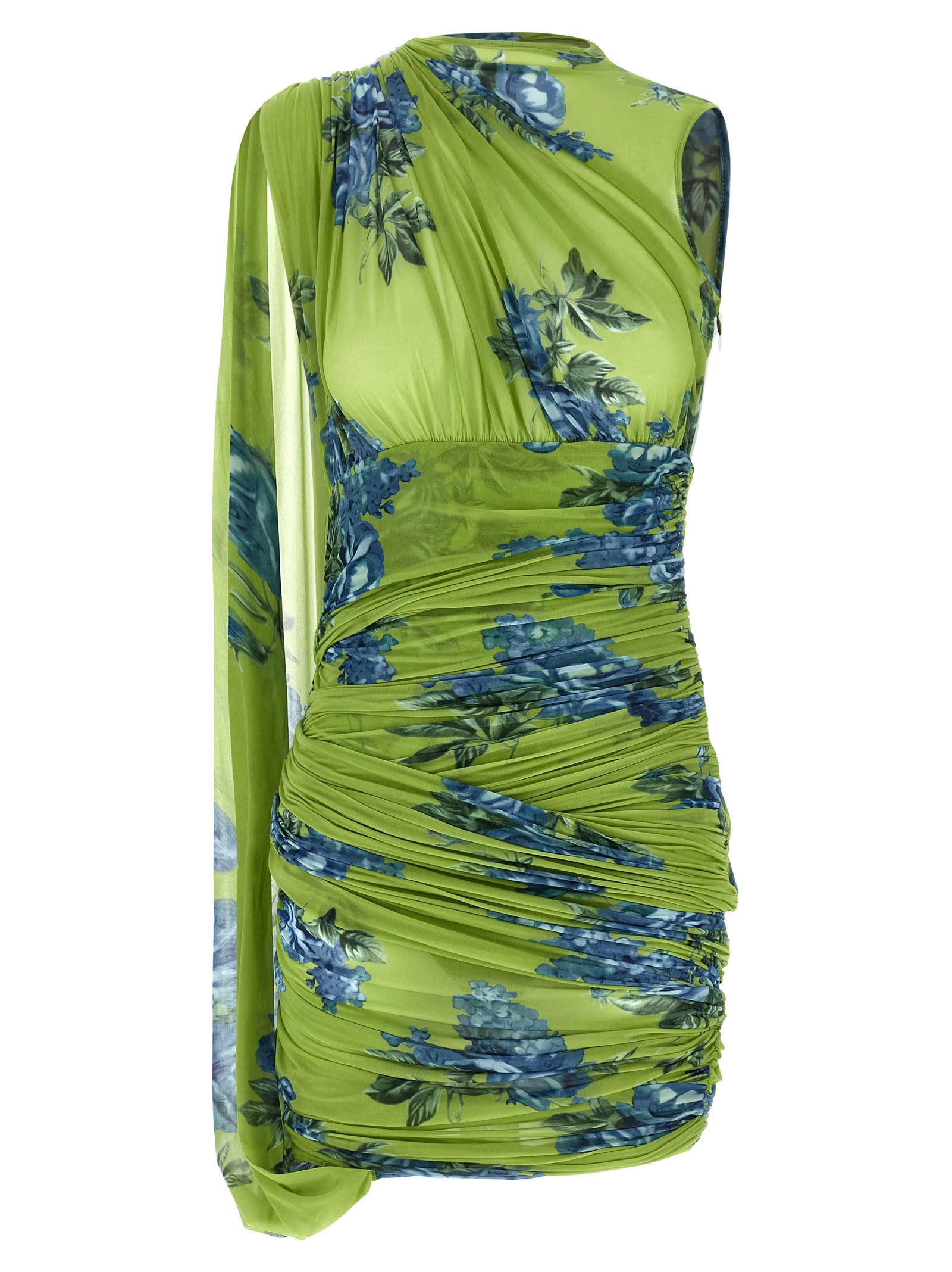 Magda Butrym Draped Floral One Shoulder Ruched Dress In Green