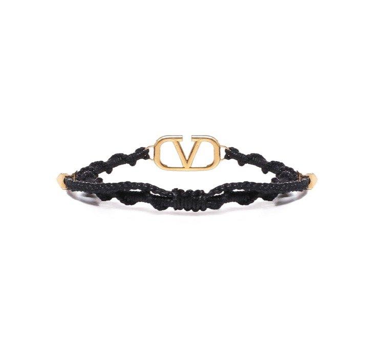 Shop Valentino Vlogo Signature Bracelet In Nero/antique Brass