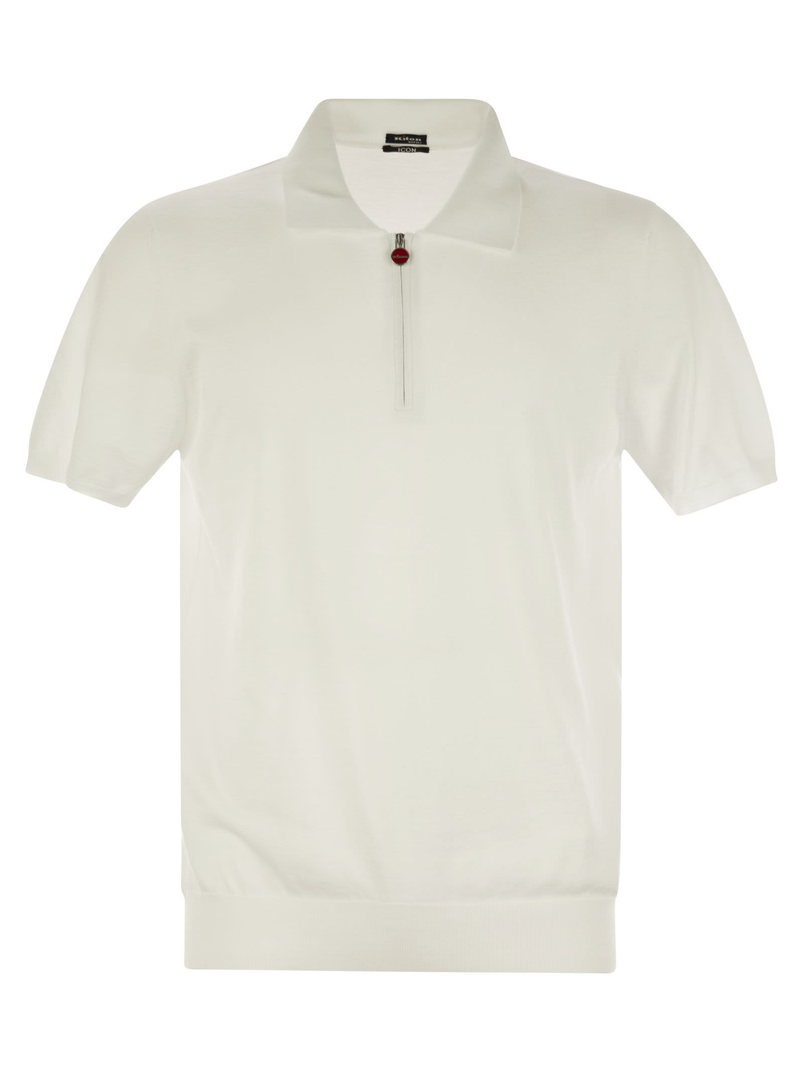 Shop Kiton Short-sleeved Polo-zip In White
