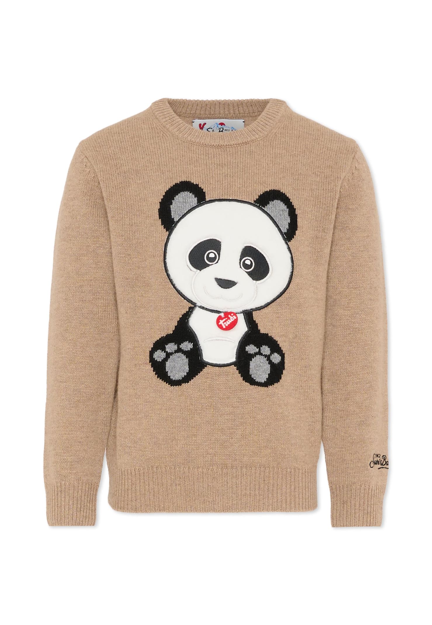 Mc2 Saint Barth Brown Sweater For Kids With Panda In Brown