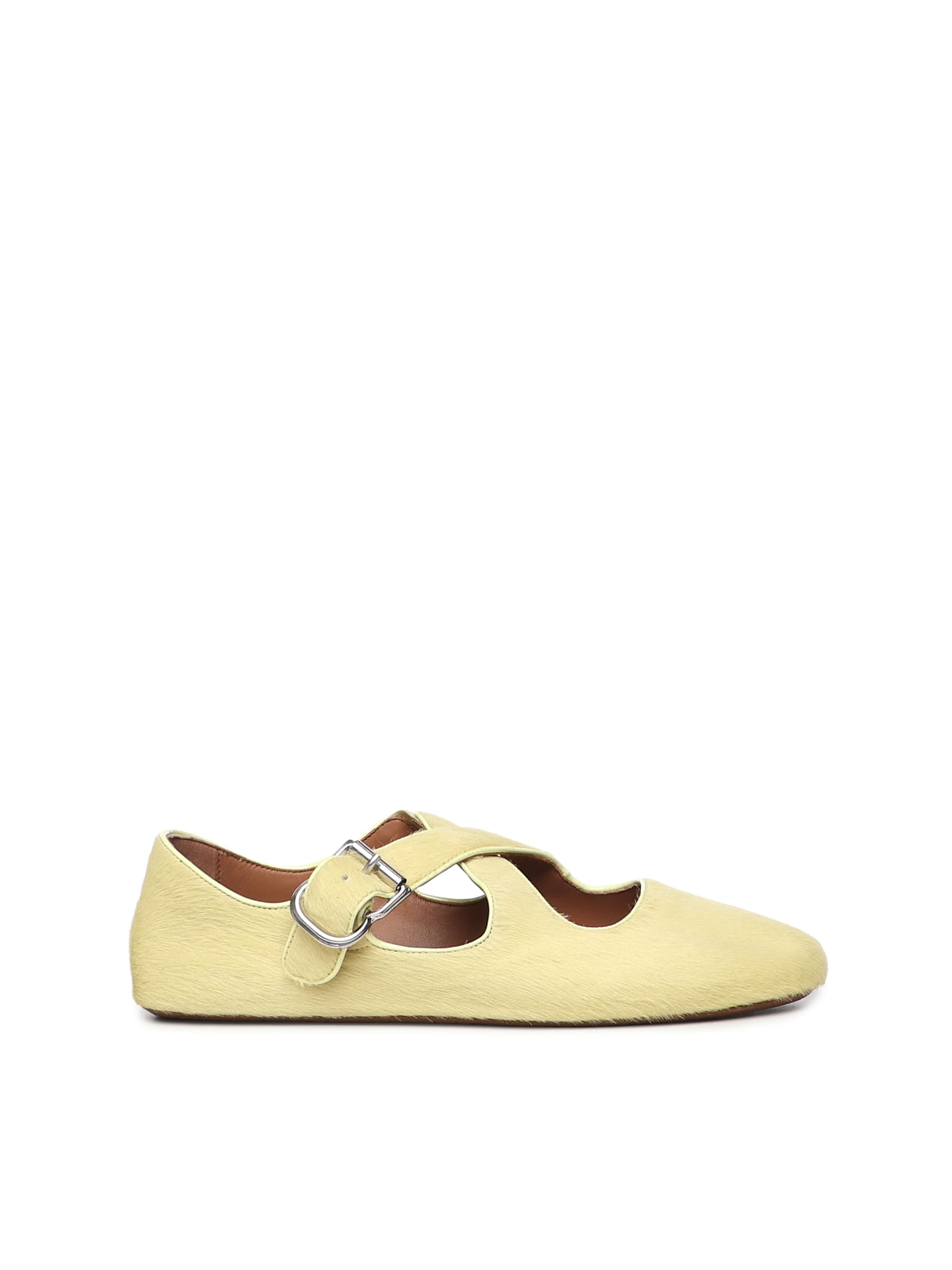 Alaïa Flat Pony Hair Ballerinas In Yellow