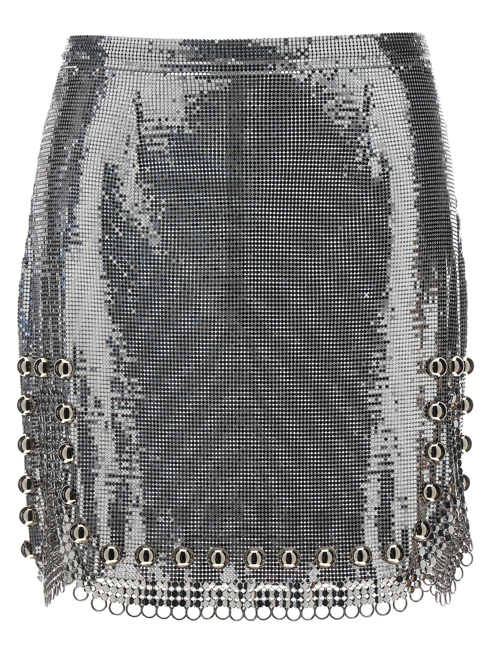 Silver Mesh Short Skirt With Rings And Studs