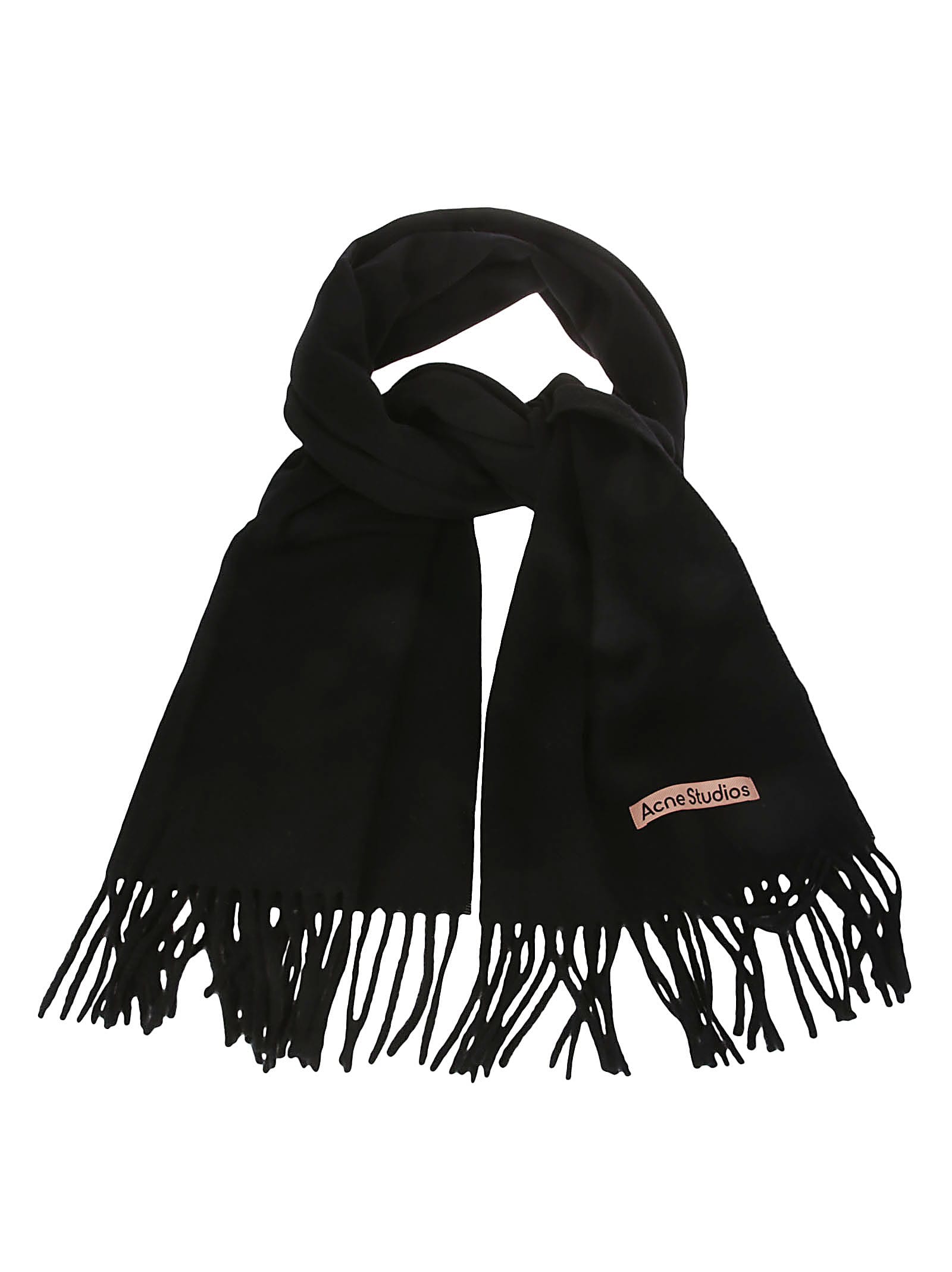 Acne Studios Logo Label Fringe Scarf In Black
