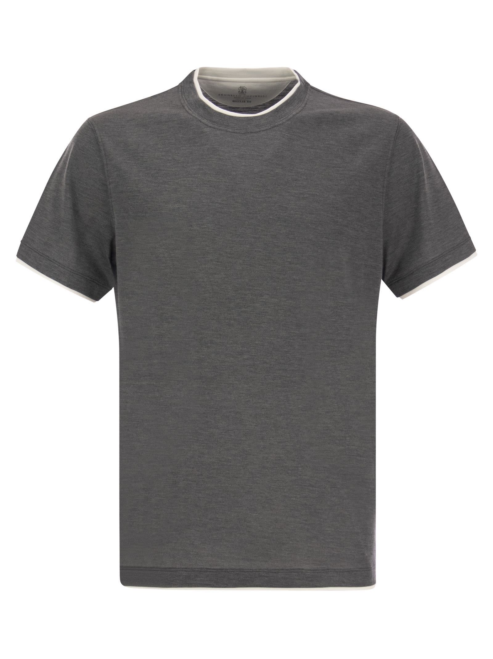 Brunello Cucinelli Silk And Cotton T-shirt In Gray