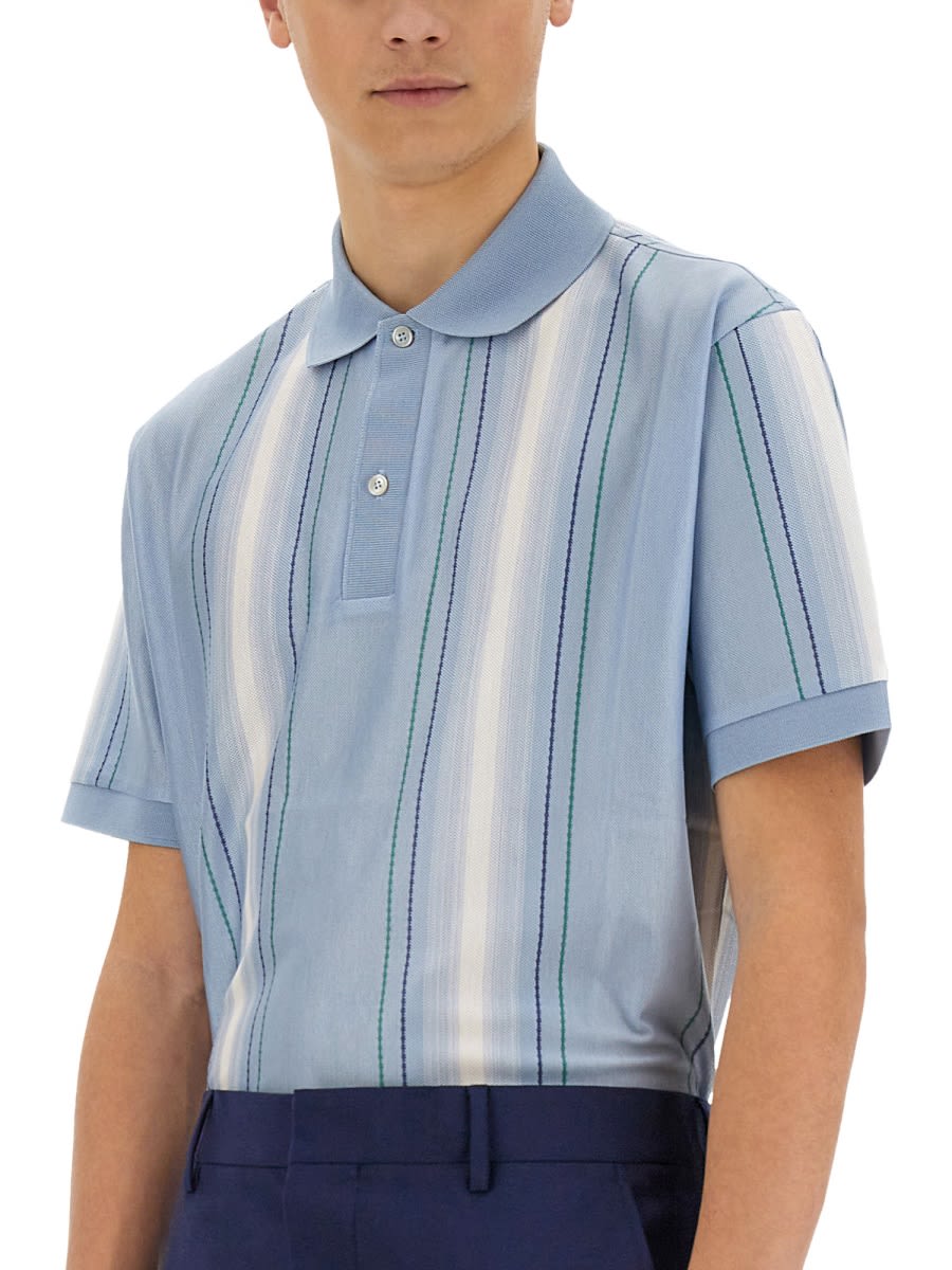 Paul Smith Men Polo Shirt With Vertical Stripes In Azure