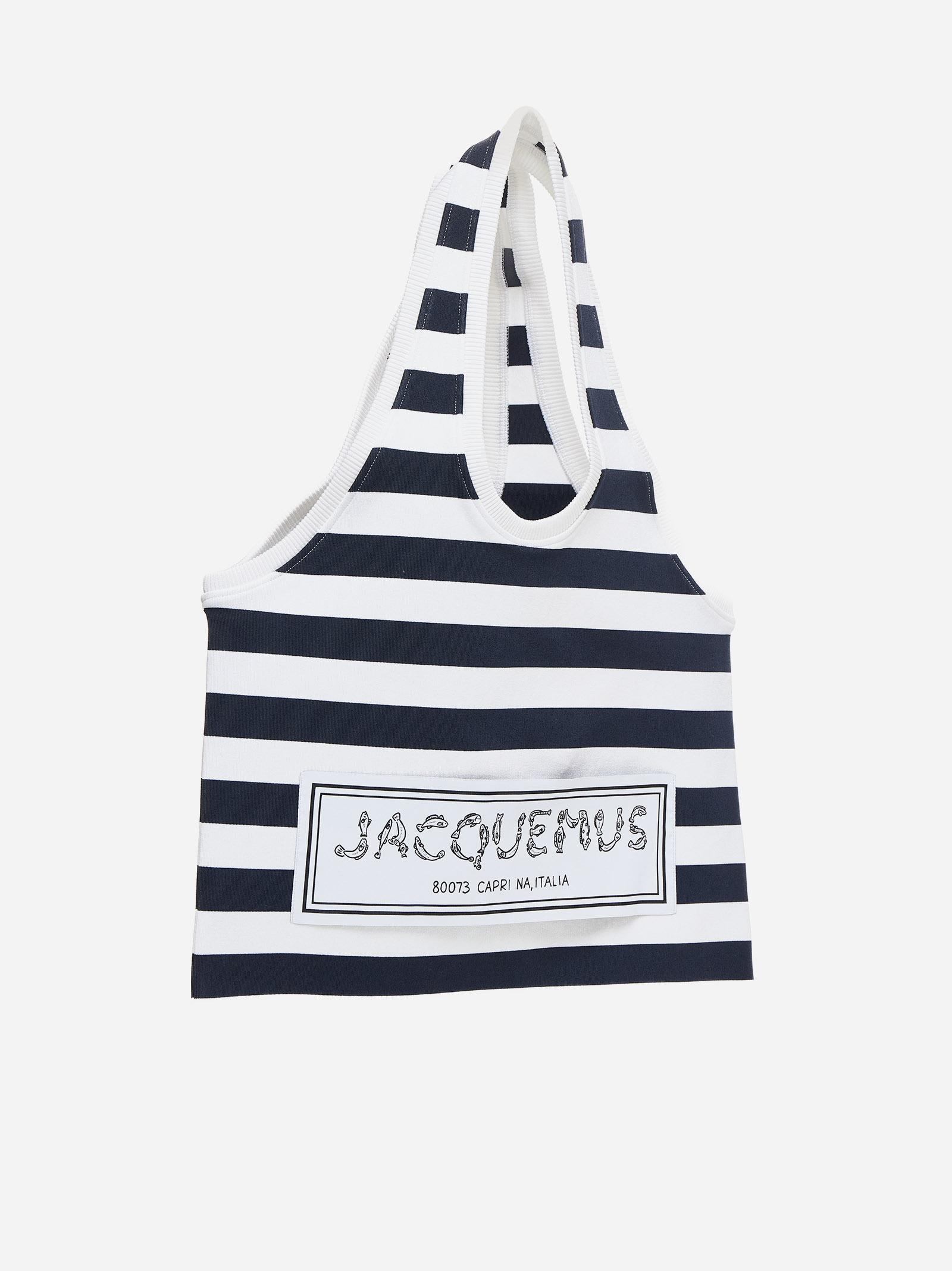 Shop Jacquemus Le Tote Marcel Striped Knit Bag In Blue