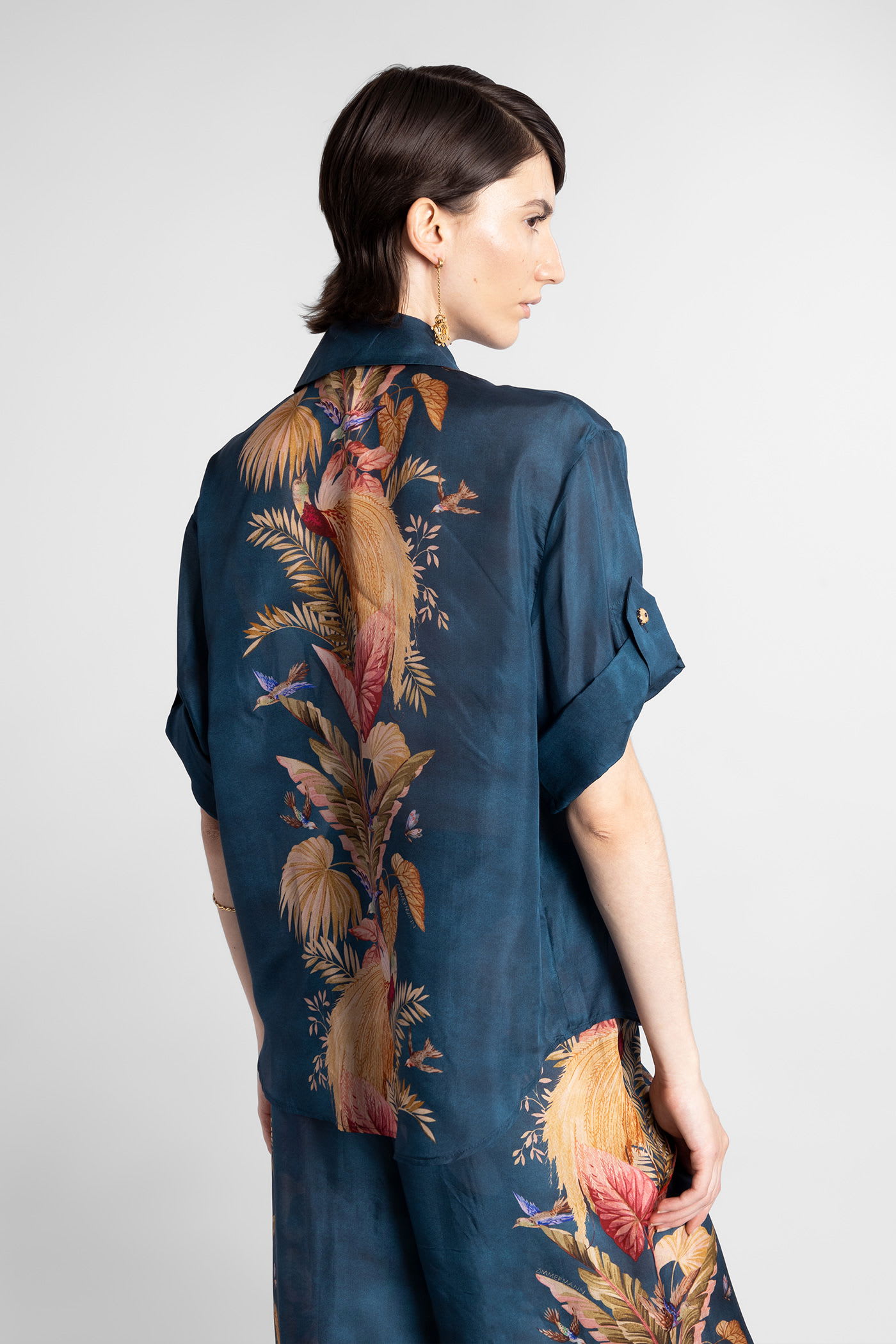 Zimmermann Womens Dark Blue Palm Floral Ascension Relaxed-fit Silk Shirt Xs In Blue