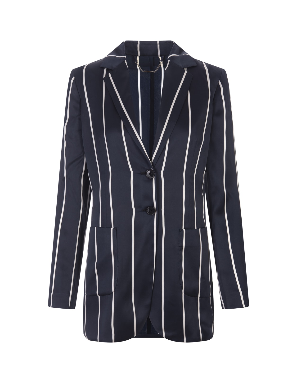 Blue Striped Silk Single-breasted Blazer