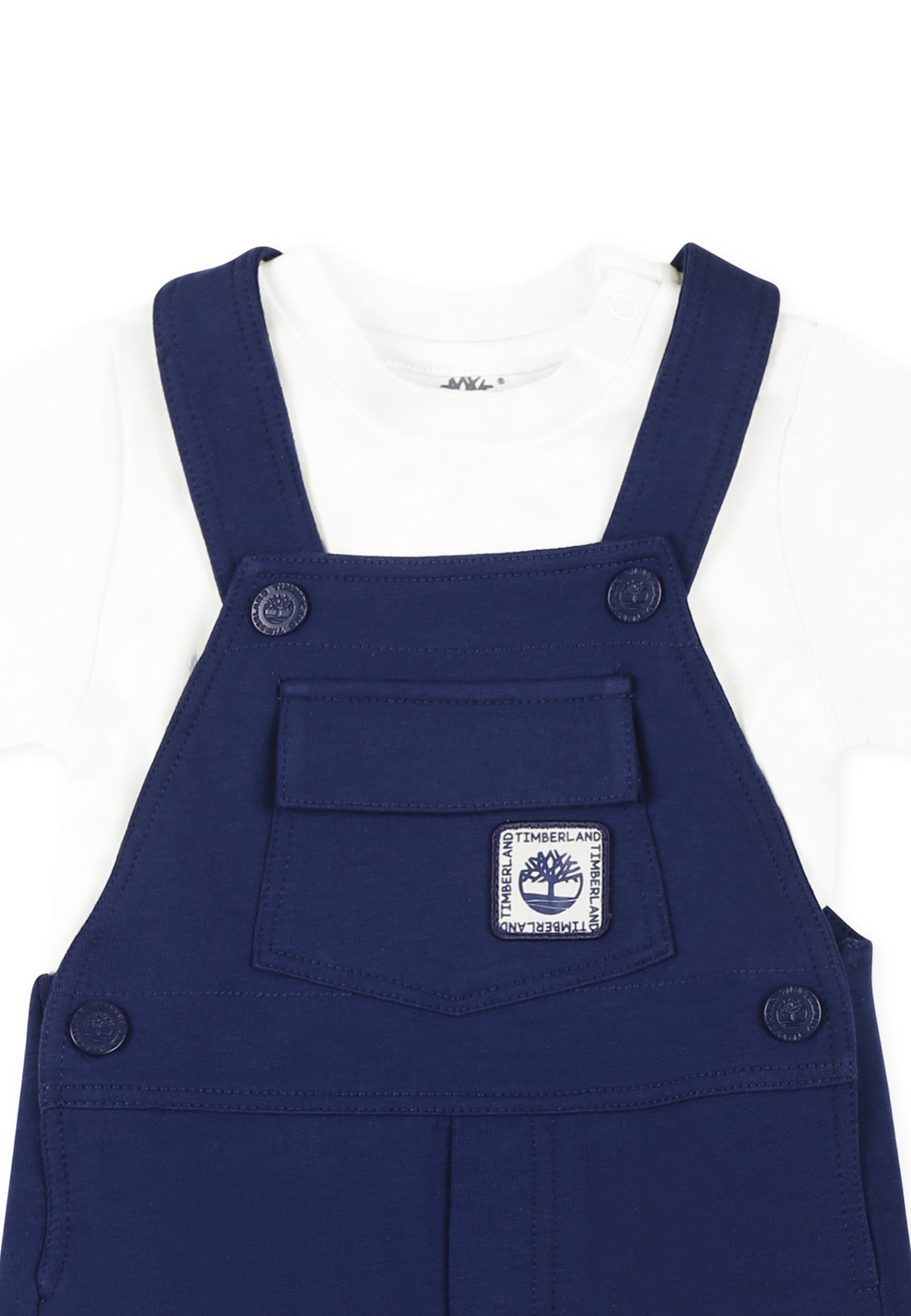 Timberland Blue Dungarees Suit For Baby Boy With Logo In Blue