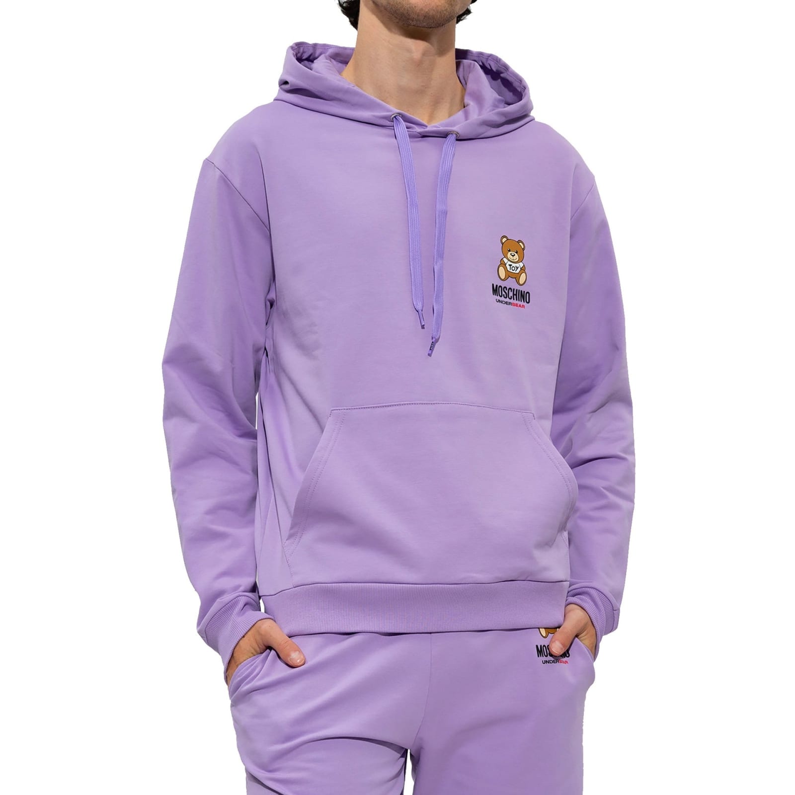 Shop Moschino Underwear Logo Hooded Sweatshirt In Purple