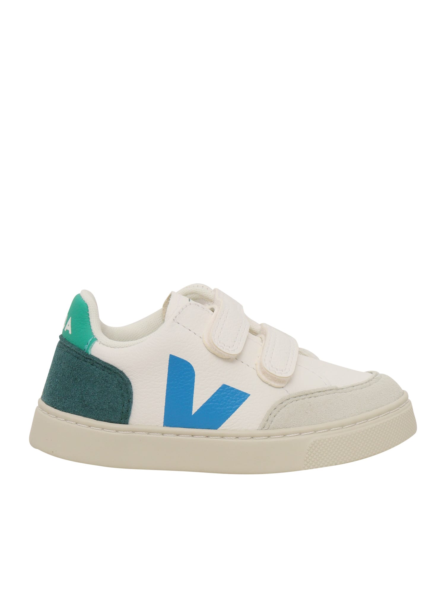 Shop Veja Small V-12 Chromefree Leather Extra-white_multico-brittany Sneakers