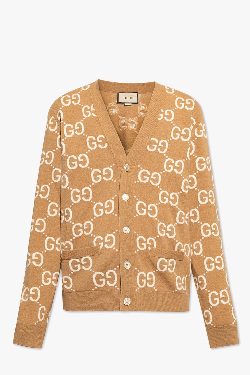 Shop Gucci Wool Cardigan With Monogram In Camel
