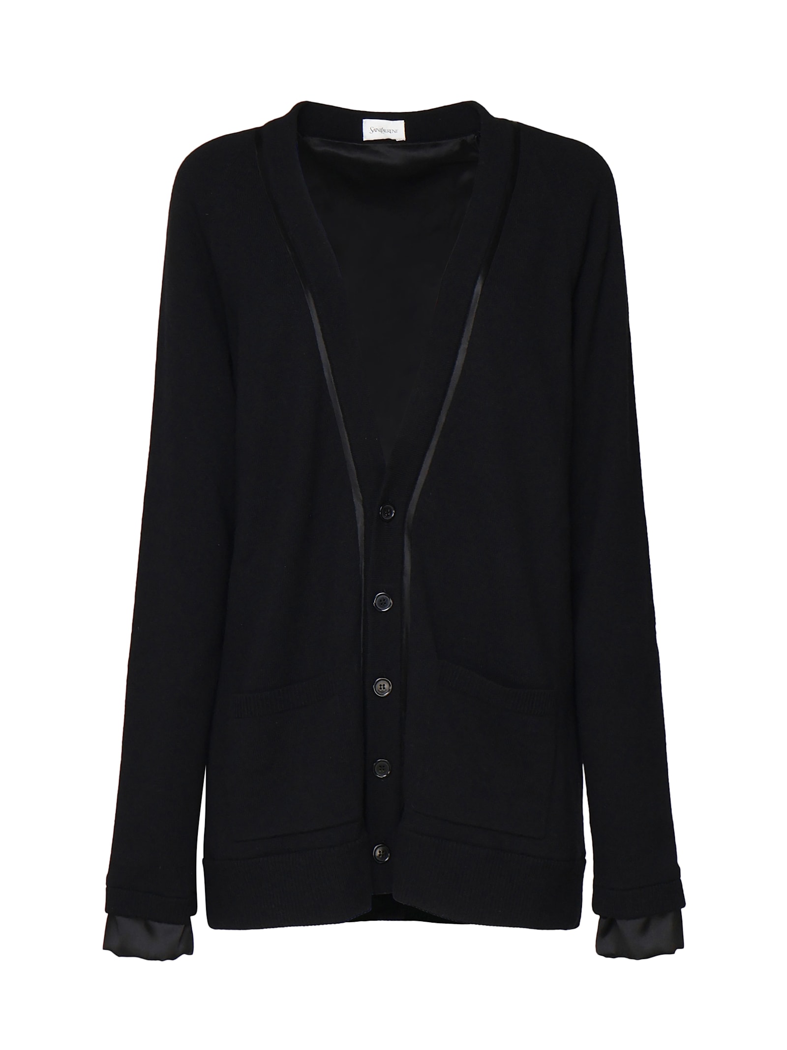 Shop Saint Laurent Long Cardigan In Pure Wool In Black