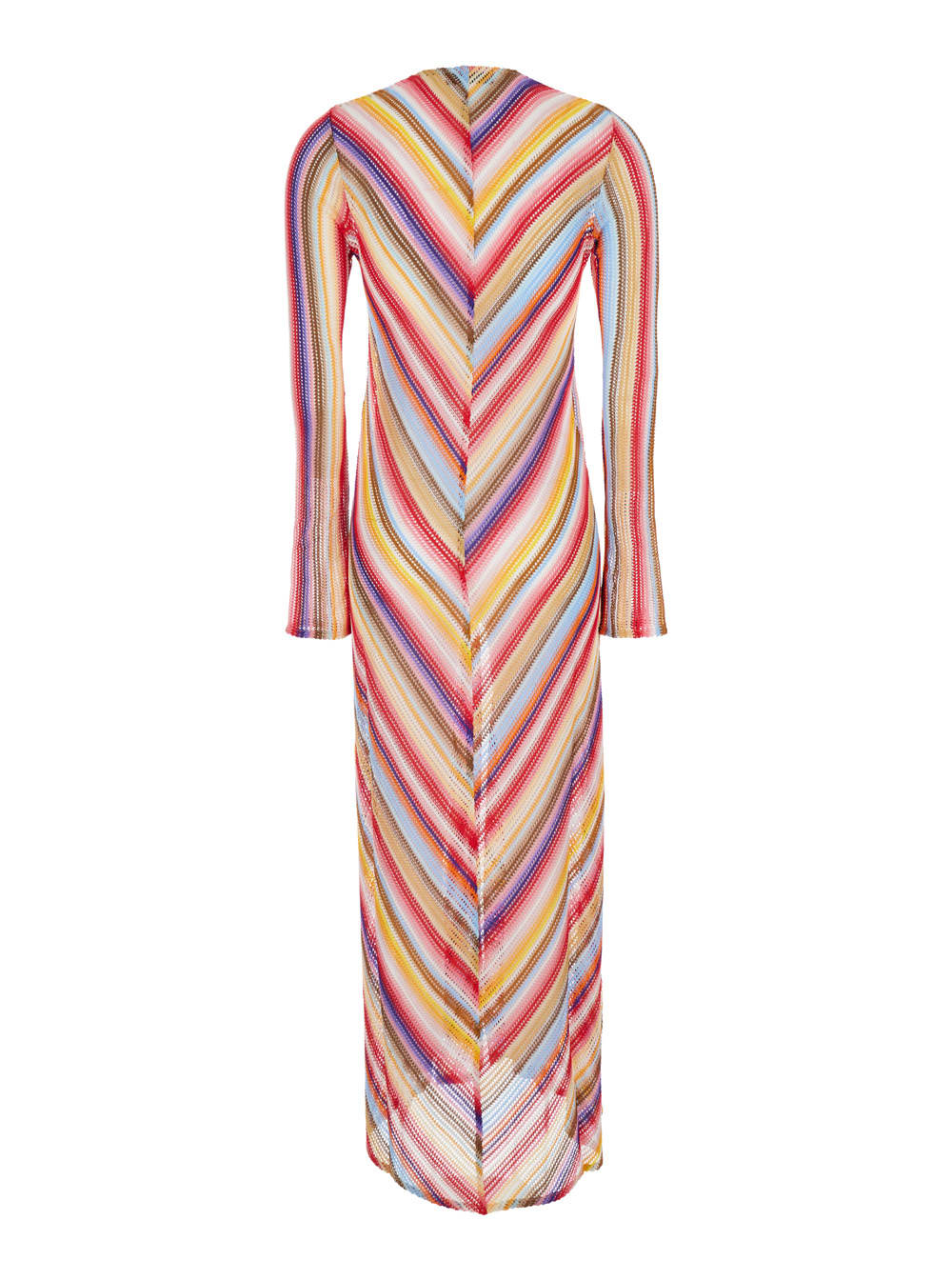 Shop Missoni Multicolor Long Beach Robe With Zigzag Motif In Crochet Woman