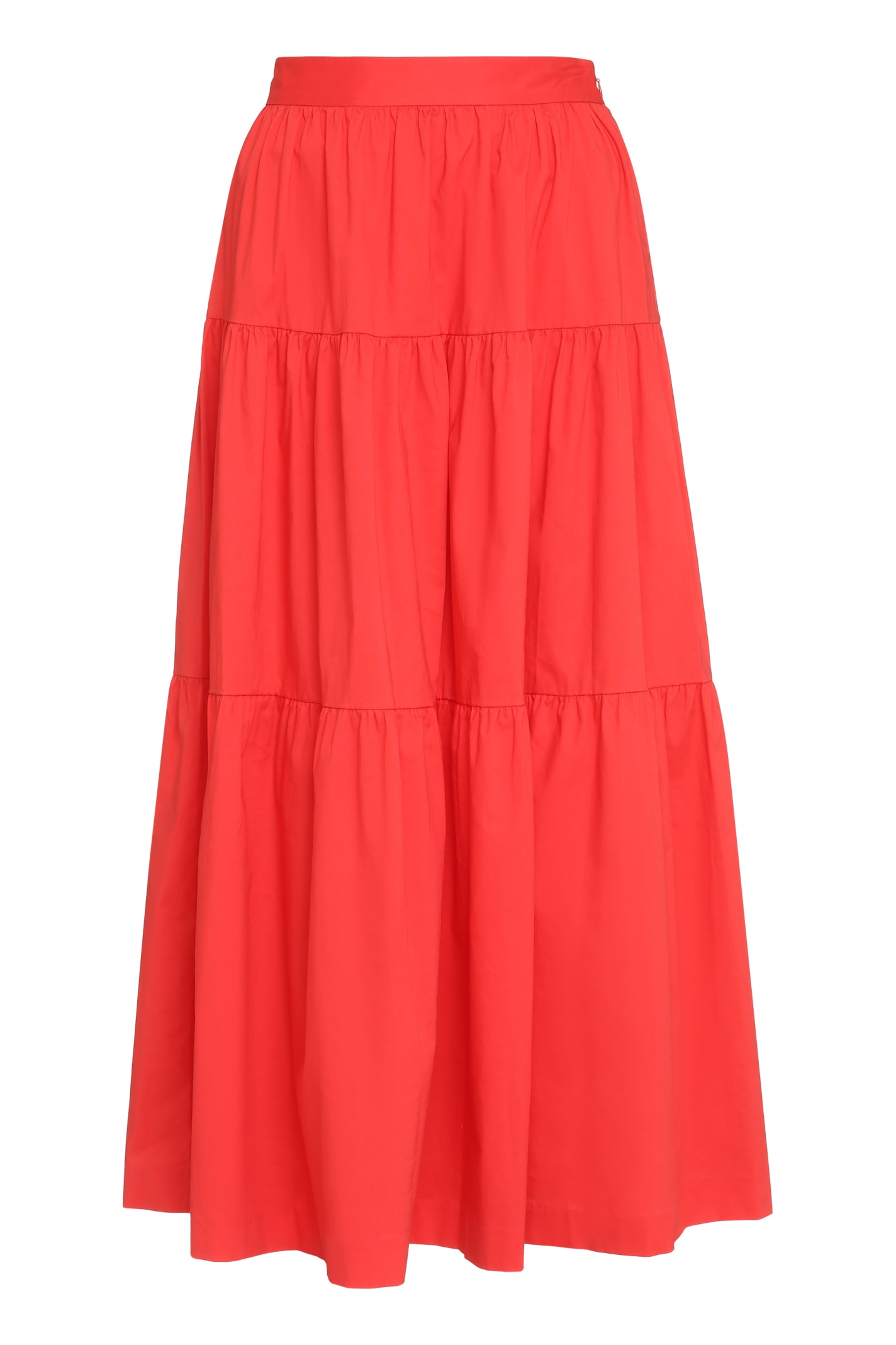 Shop Staud Sea Cotton Midi Skirt In Red