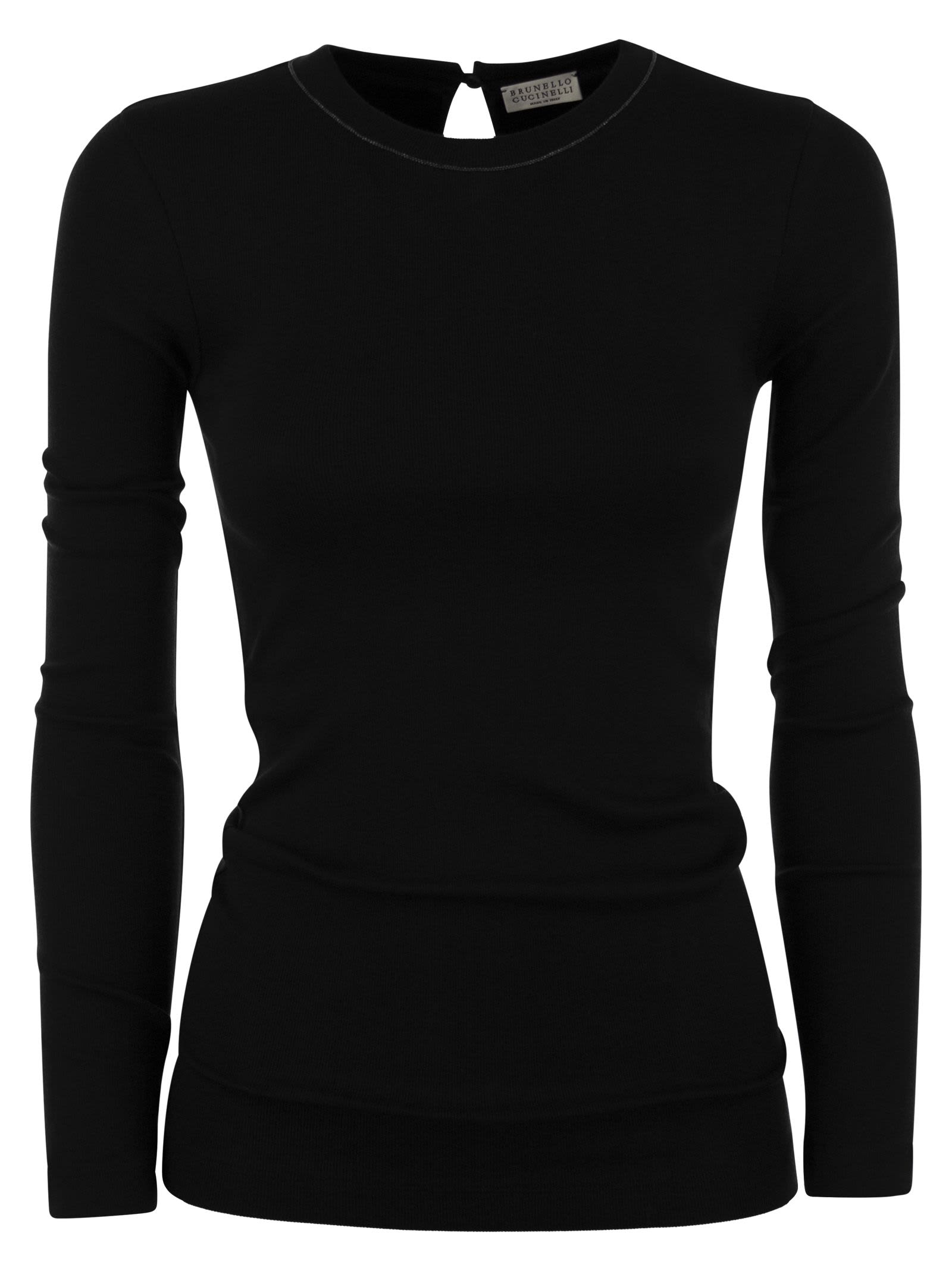 Shop Brunello Cucinelli Ribbed Stretch Cotton Jersey T-shirt With Jewellery In Black