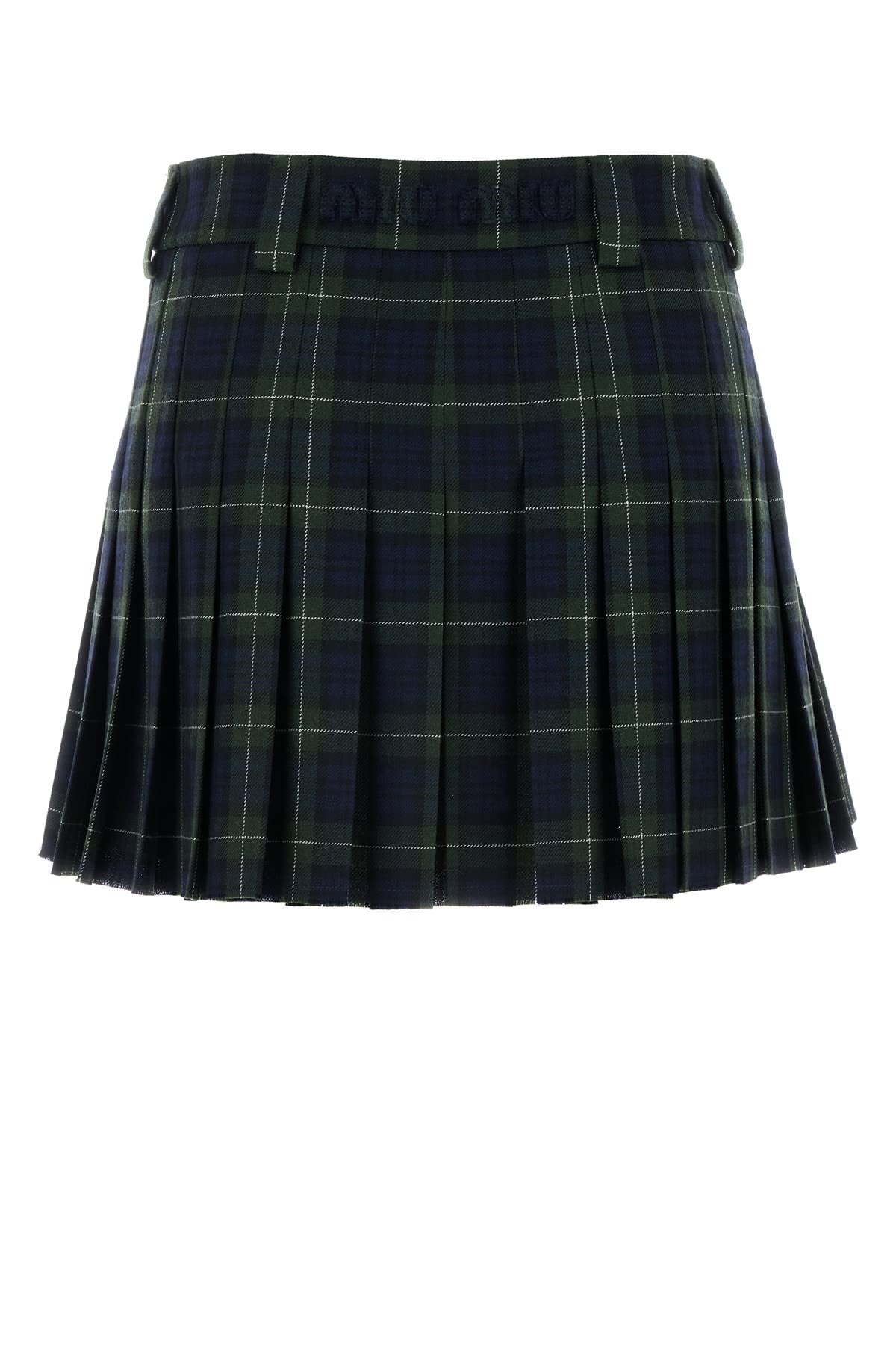 Miu Miu Women Embroidered Wool Mini Skirt In Militare