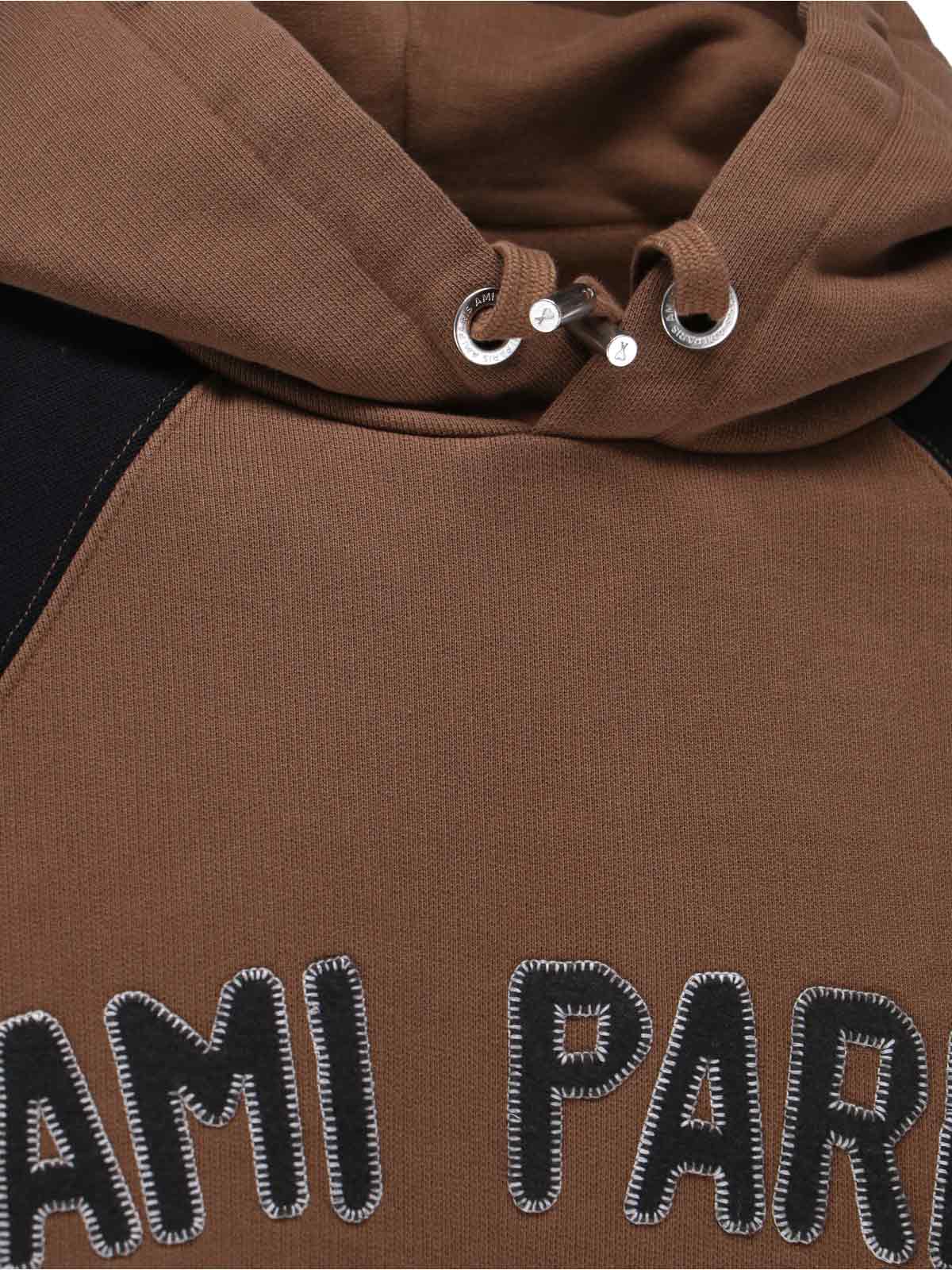 Ami Alexandre Mattiussi Ami Paris Men Cotton Colorblock Hoodie In Brown