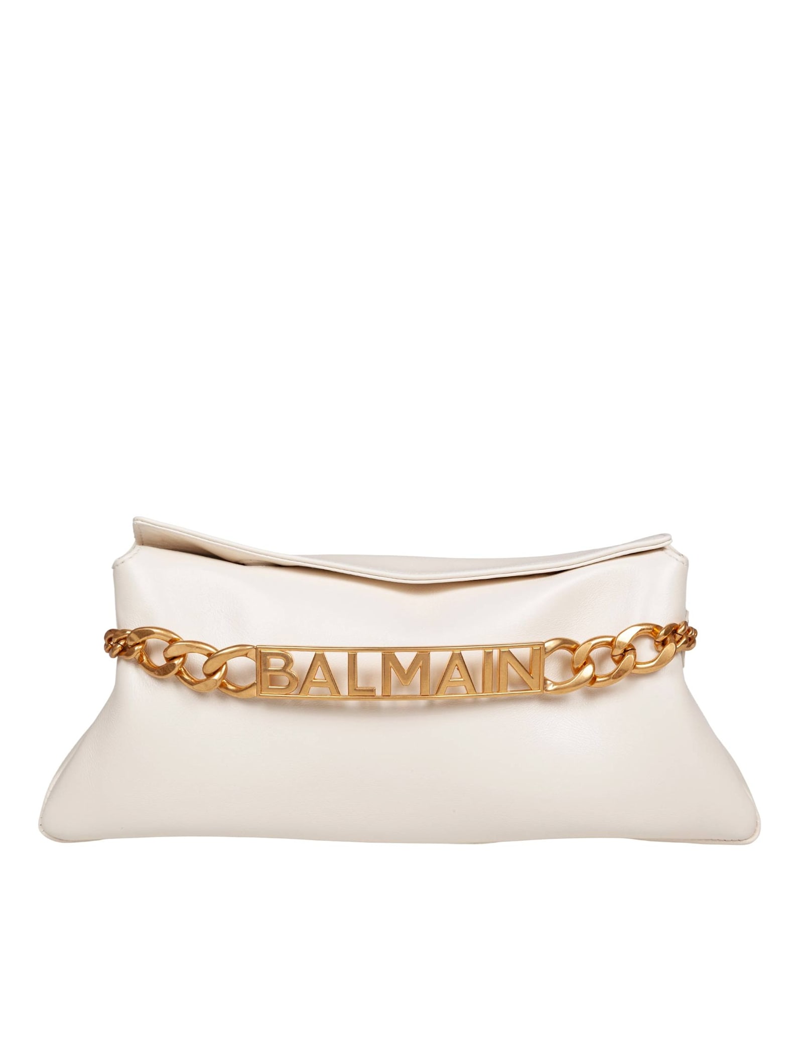 Balmain 1945 Soft Leather Pochette Bag, Cream Color In White
