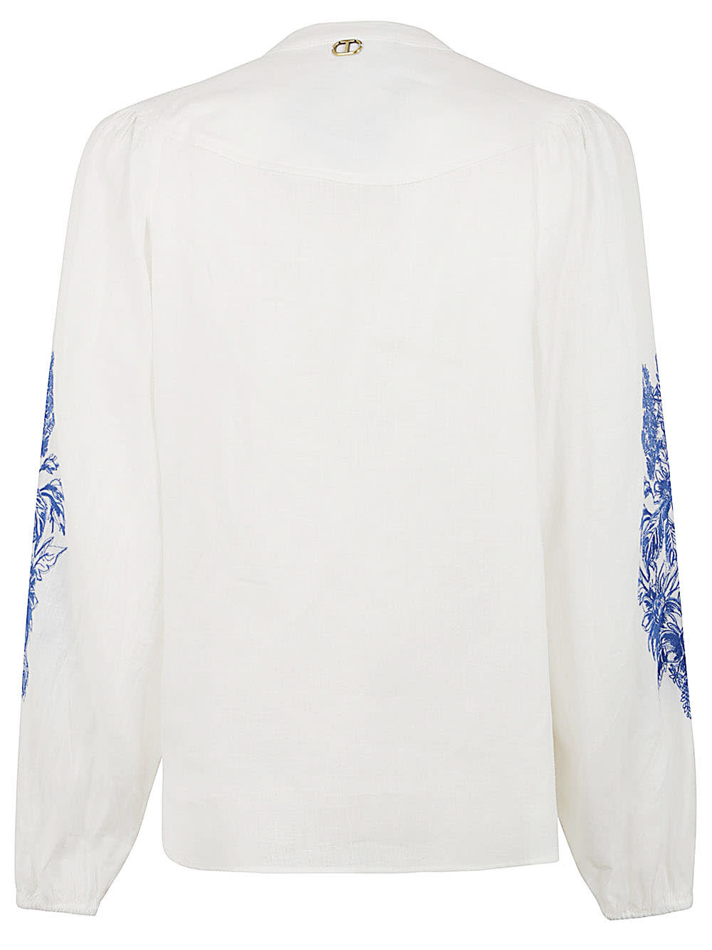 Shop Twinset Embroidered Long Sleeve Shirt In Blue White