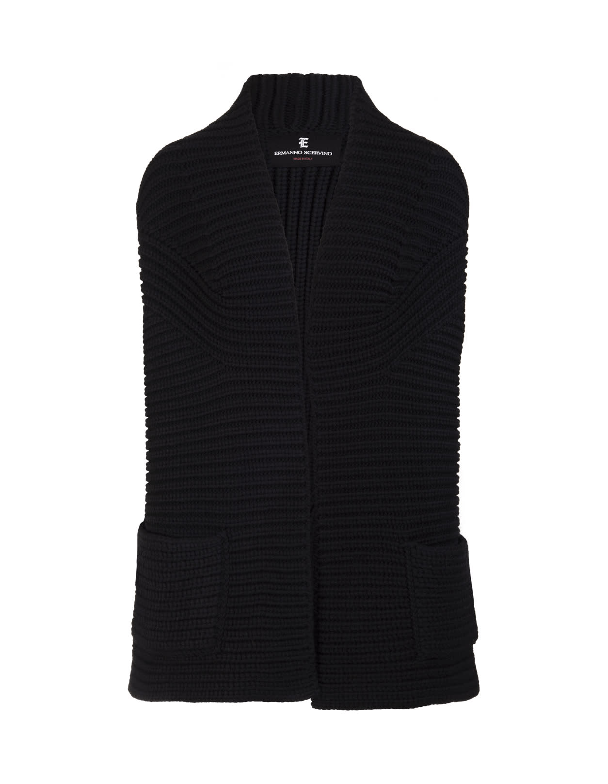 Ermanno Scervino Oversize Cardigan-vest In Black Wool Knit