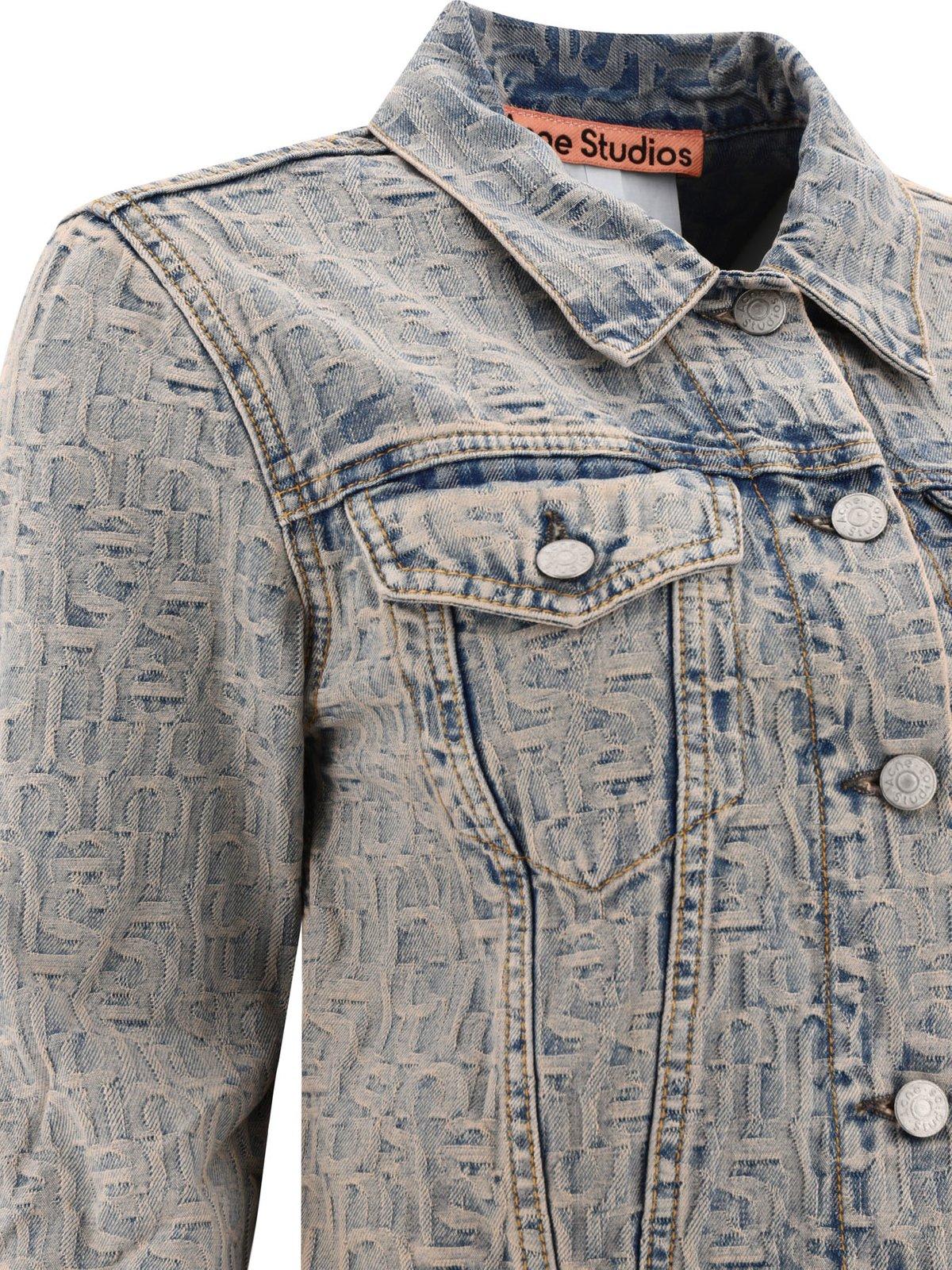 Shop Acne Studios Monogram Jacquard Cropped Denim Jacket