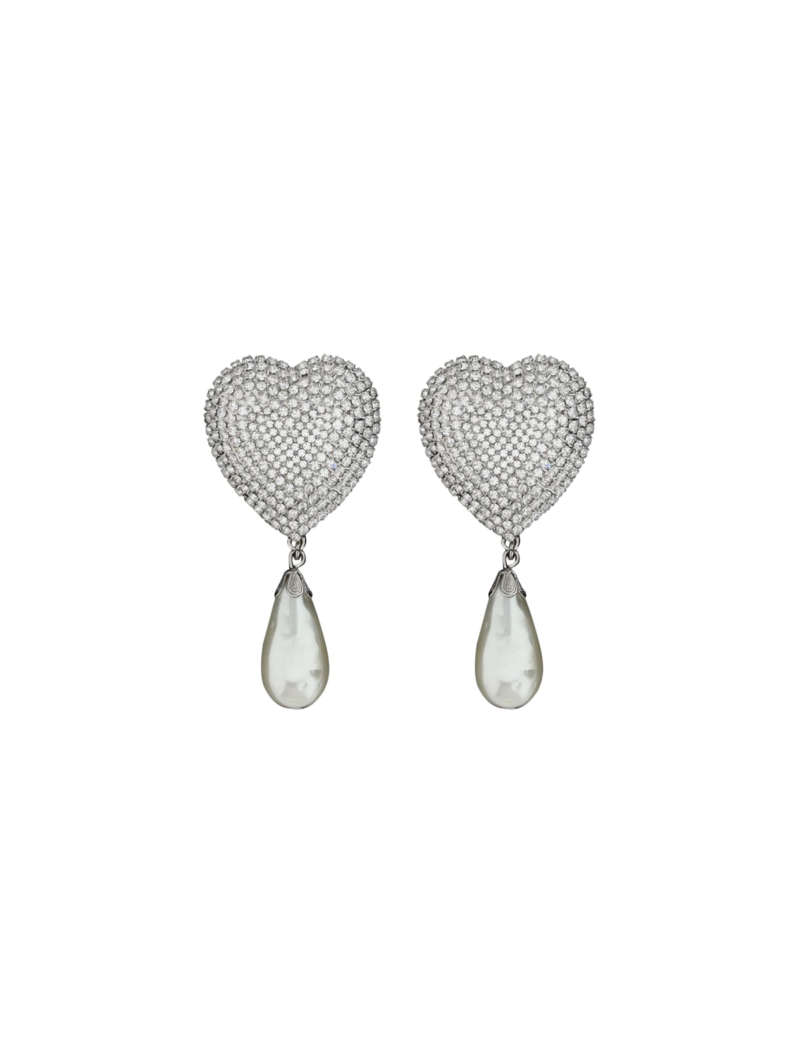 Shop Alessandra Rich Heart Earrings In Cry-silver