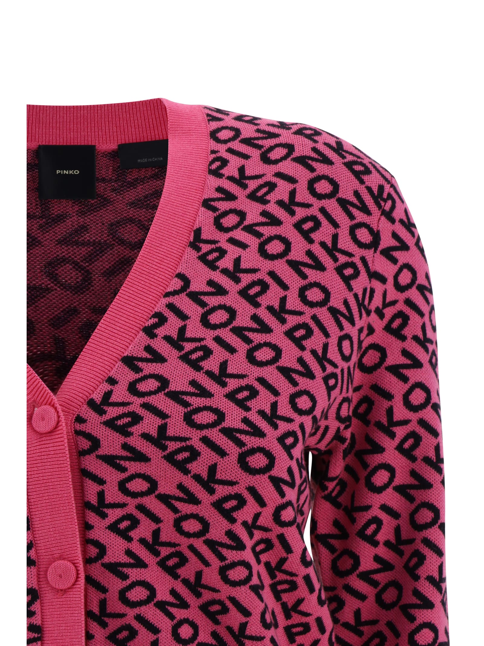 Shop Pinko Cardigan In Rosa/nero
