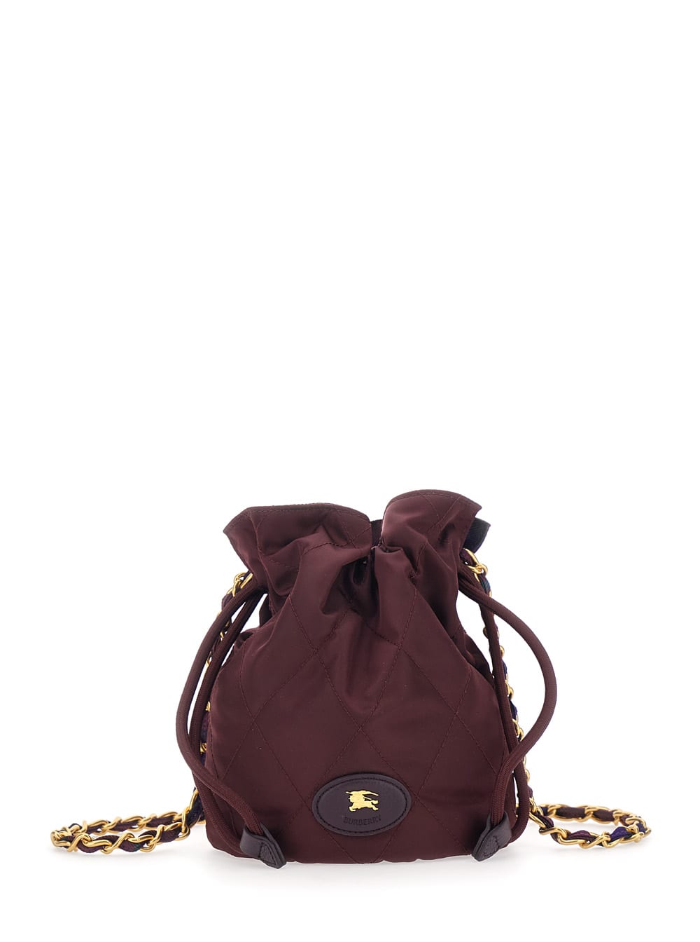 Burberry Women Bordeaux Handbag With Chain Shoulder Strap And Ekd Patch On The Front In Fabric Woman In Burgundy